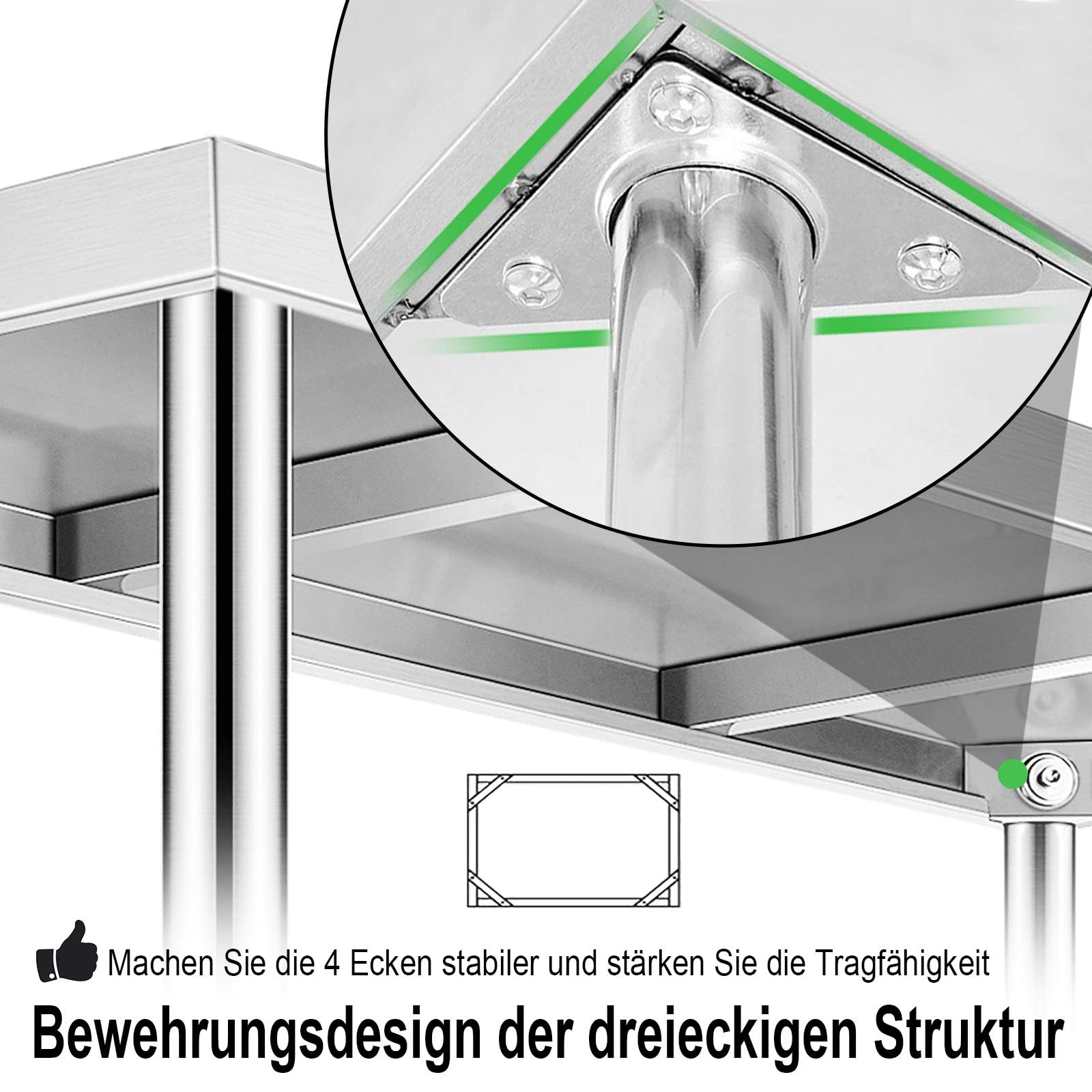 ACXIN Edelstahl Arbeitstisch Küchentisch Zerlegetisch mit Höhenverstellbar Füße und Großer Unteren Ablage Küche Bar Arbeitstische für Lebensmittelzubereitung 120 x 60 x 85cm, Silber (mit Aufkantung)