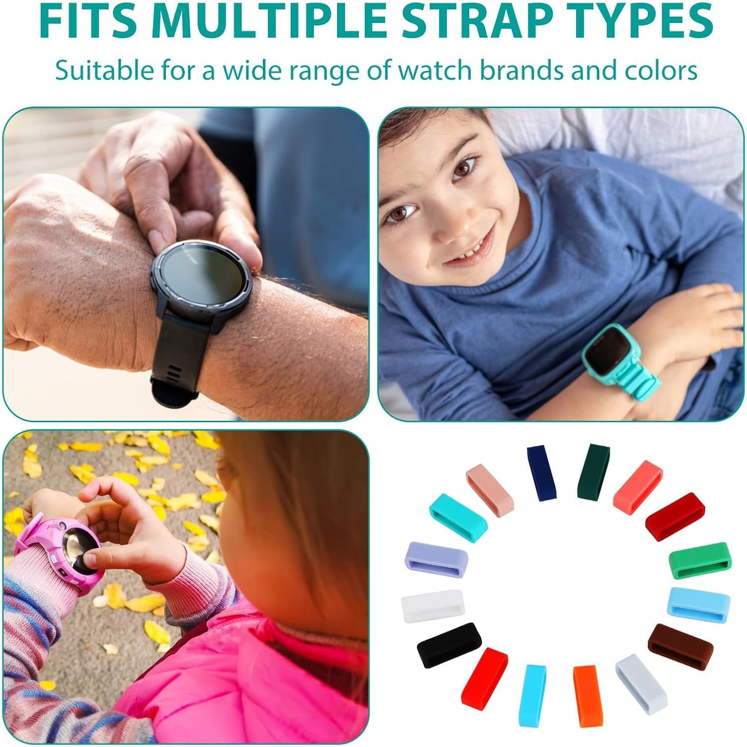 16 Pcs Watch Band Keepers Compatible with Magic Band 2.0 & More, 20mm Multi-Color Watch Strap Loop Compatible with Fitbit Charge/Charge HR/Garmin Vivofit