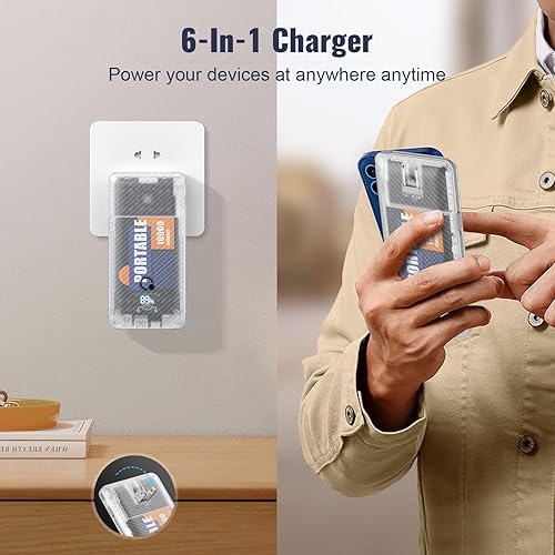 Miniatura 5 de Cargador portátil de 10000 mAh, cargador de batería externa Q Slim USB C, 5 salidas y 2 entradas, paquete de batería externa con cables integrados y