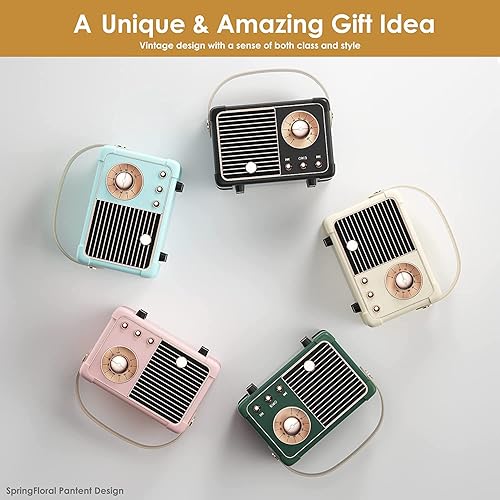 Miniatura 6 de SpringFlora Altavoz Bluetooth retro, altavoz pequeño inalámbrico vintage con sonido estéreo, llamada manos libres, batería de 400 mA, tarjeta TF,