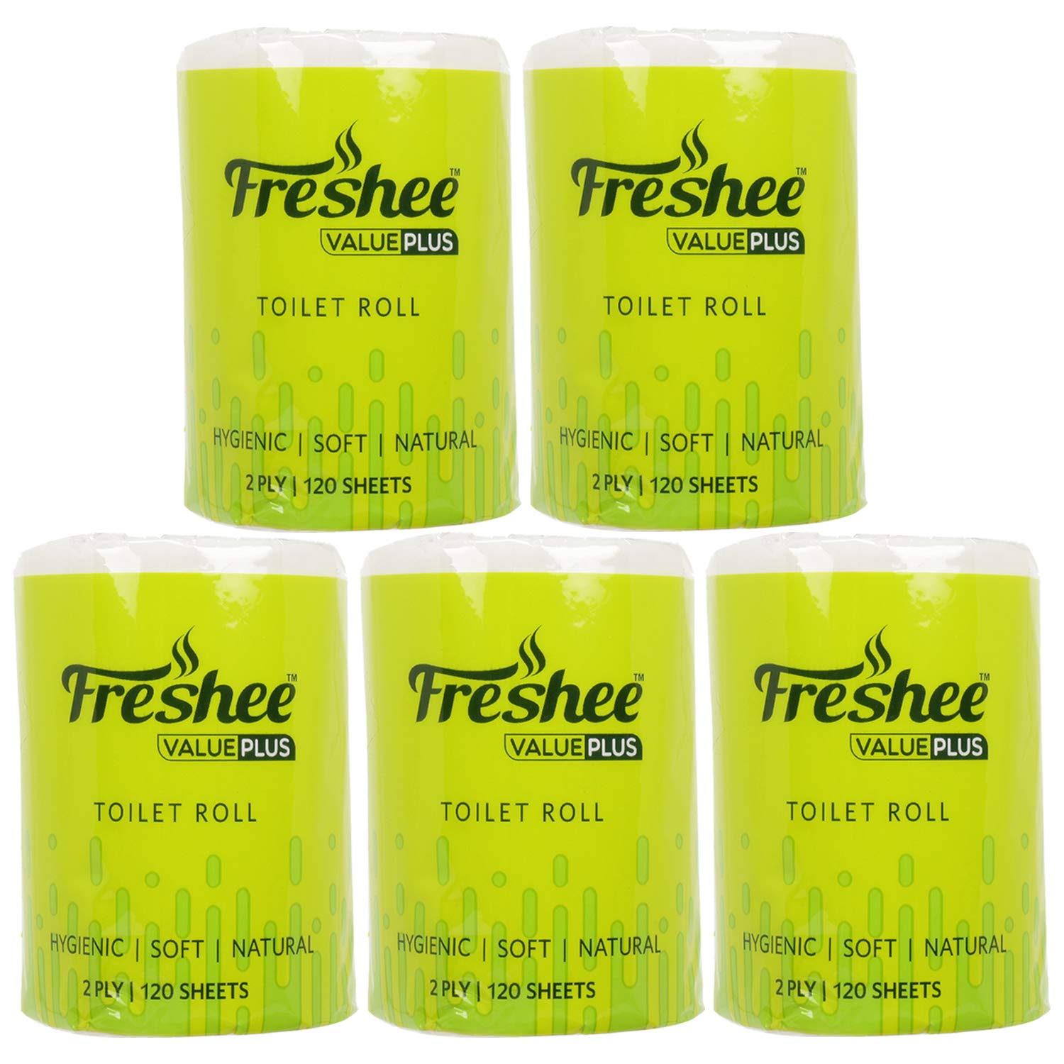Freshee 50Gm Tissue Roll 2 Ply Pack Of 5 Tissue Paper With 120 Sheets Each, Hygience And Fresh Tissue Made With 100% Virgin Fibre, Value Plus Range Of Disposable Tissue