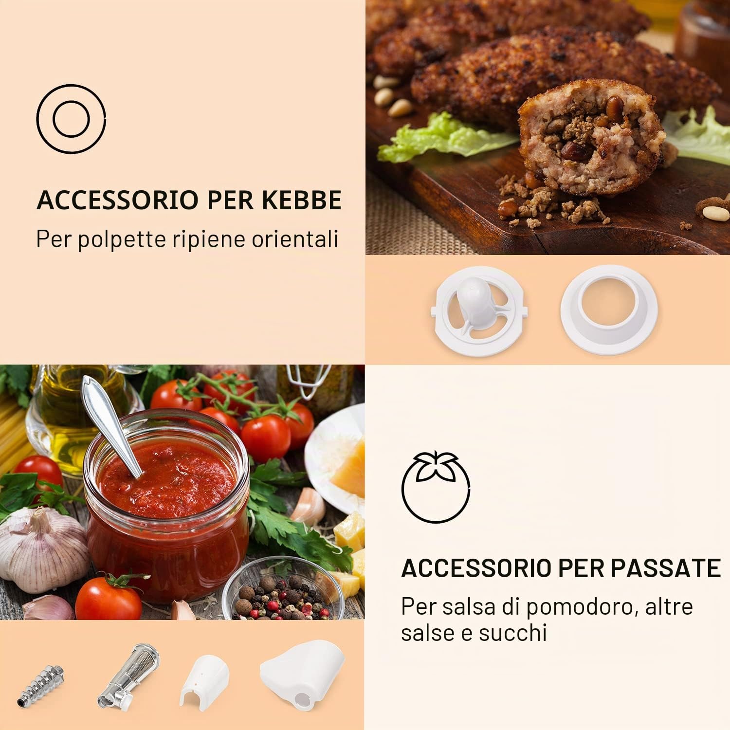 Klarstein Mighty Mince - Tritacarne Elettrico, Potenza da 500 a 1361 W, Tritacarne con Accessori per Insaccati, Kebbe e Salse, Trita Carne Multifunzionale, Passapomodoro, Bianco