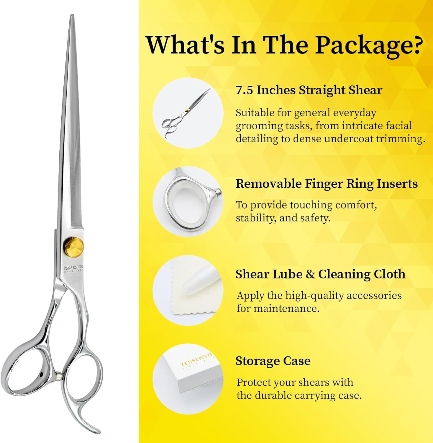 Dog Grooming Scissors, 7.5" Straight Shears, Premium Stainless Steel, Safety Rounded Tip & Offset Handles for Precision Trimming Dogs, Cats, Pet at Home