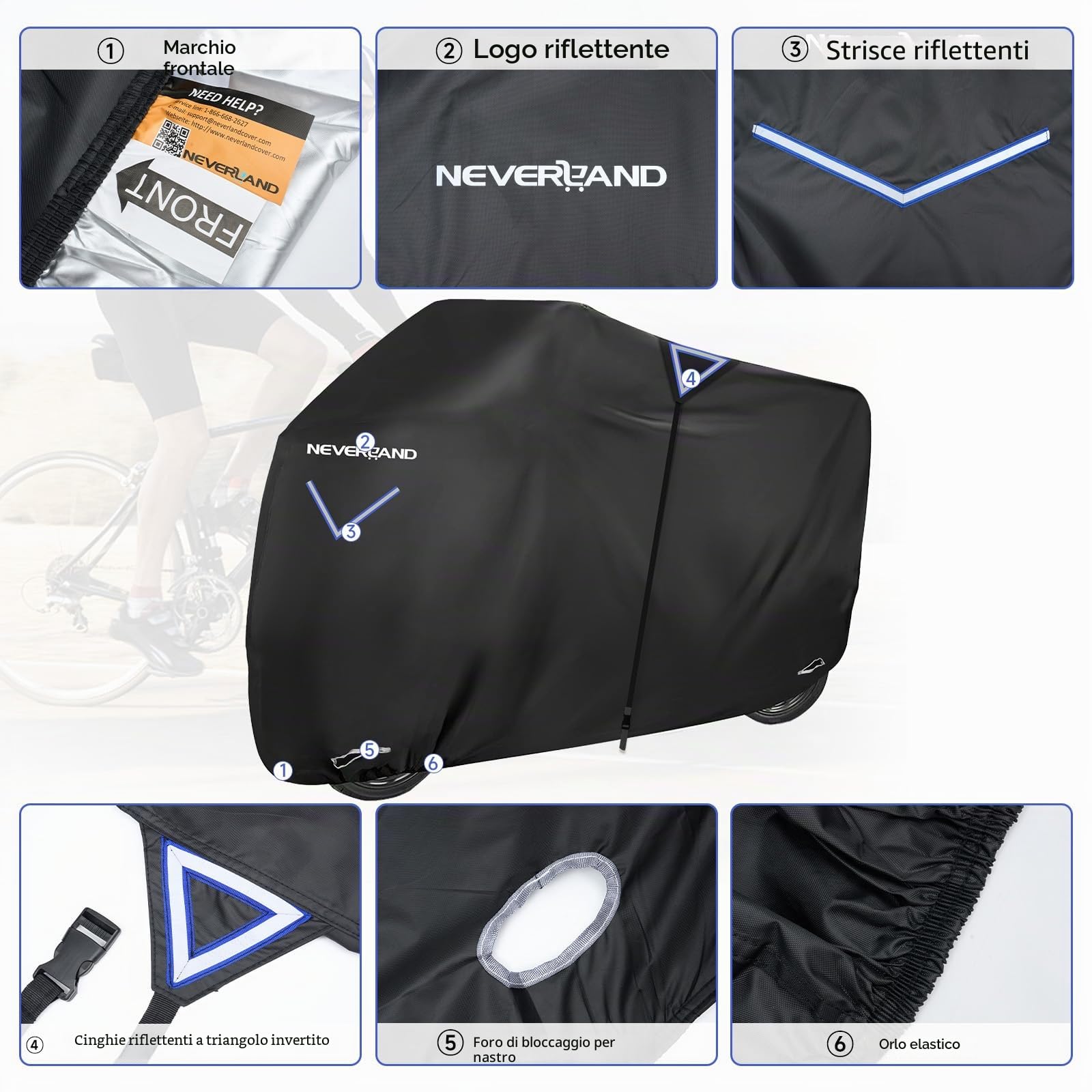 NEVERLAND Telo Coprimoto, Telo Moto per Esterno Interno impermeabile 295x110x140cm Tessuto Oxford 300D Copertura Moto Universale per Scooter Motorino Motocicletta XXXL