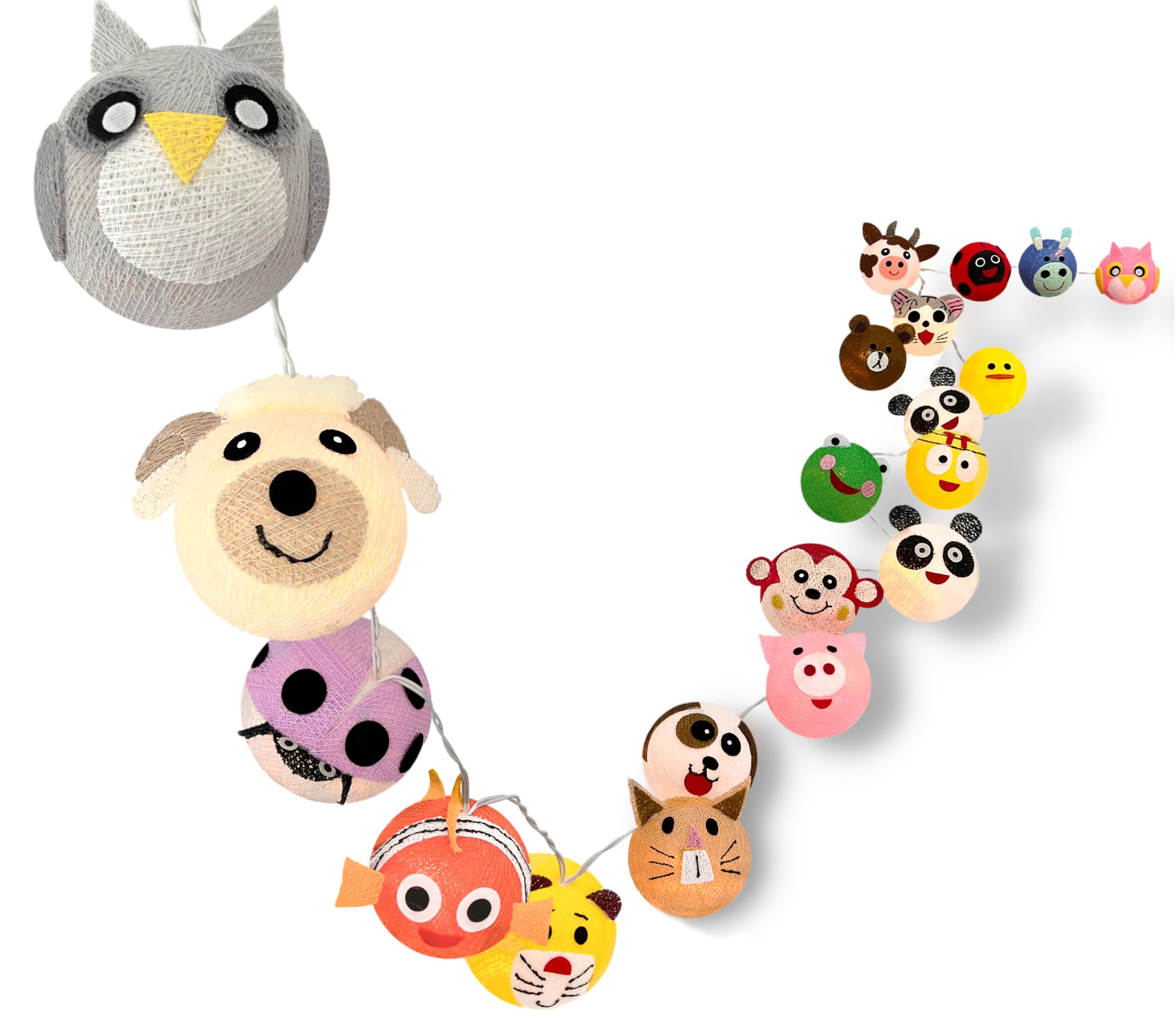 CREATIVECOTTON Batterie LED Lichterkette mit 20 Cotton Balls inkl. Timer und Dimmer (Tiere)