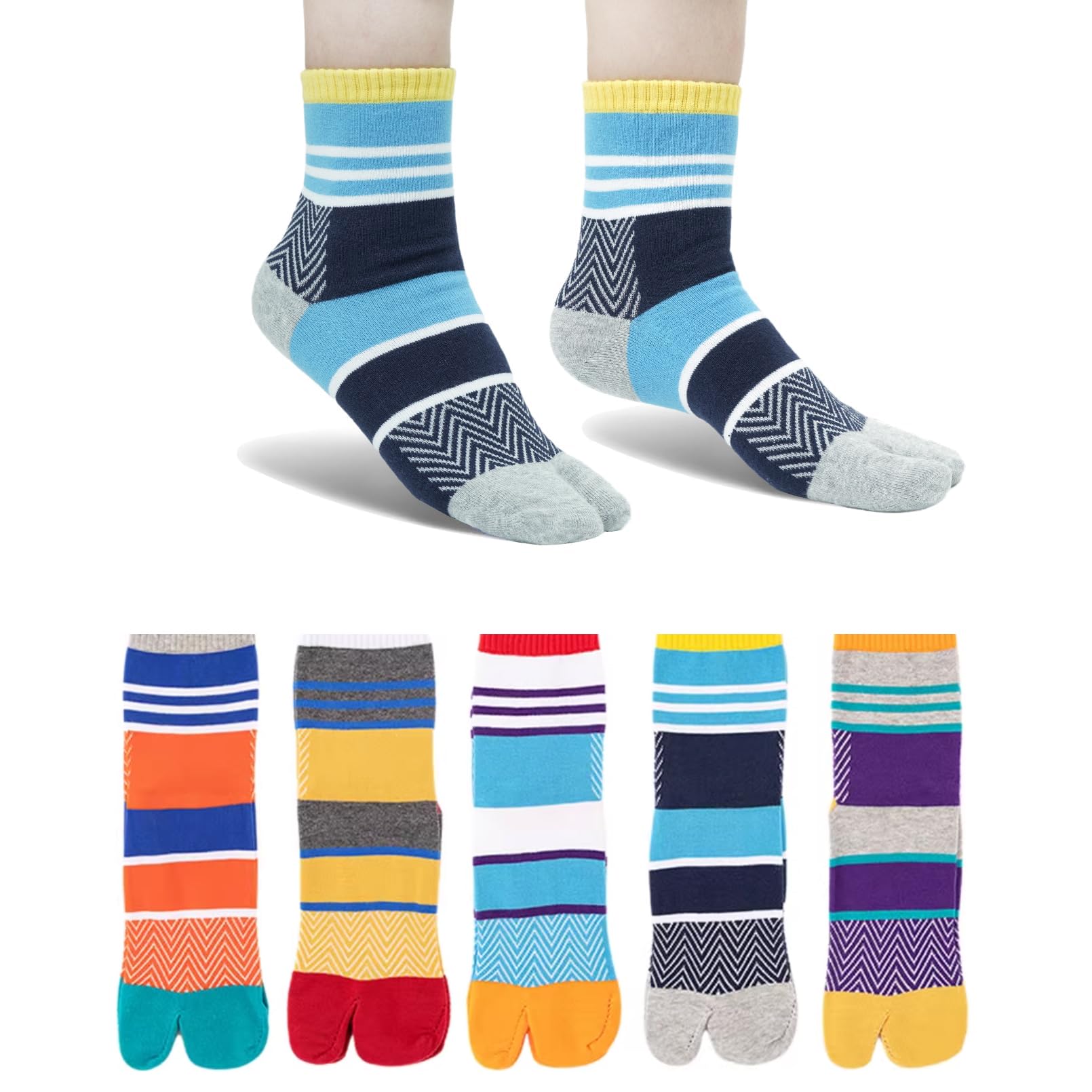 Tabi Socks Athletic Cotton Crew Length Quarter Ankle Two Toe for Women and Men