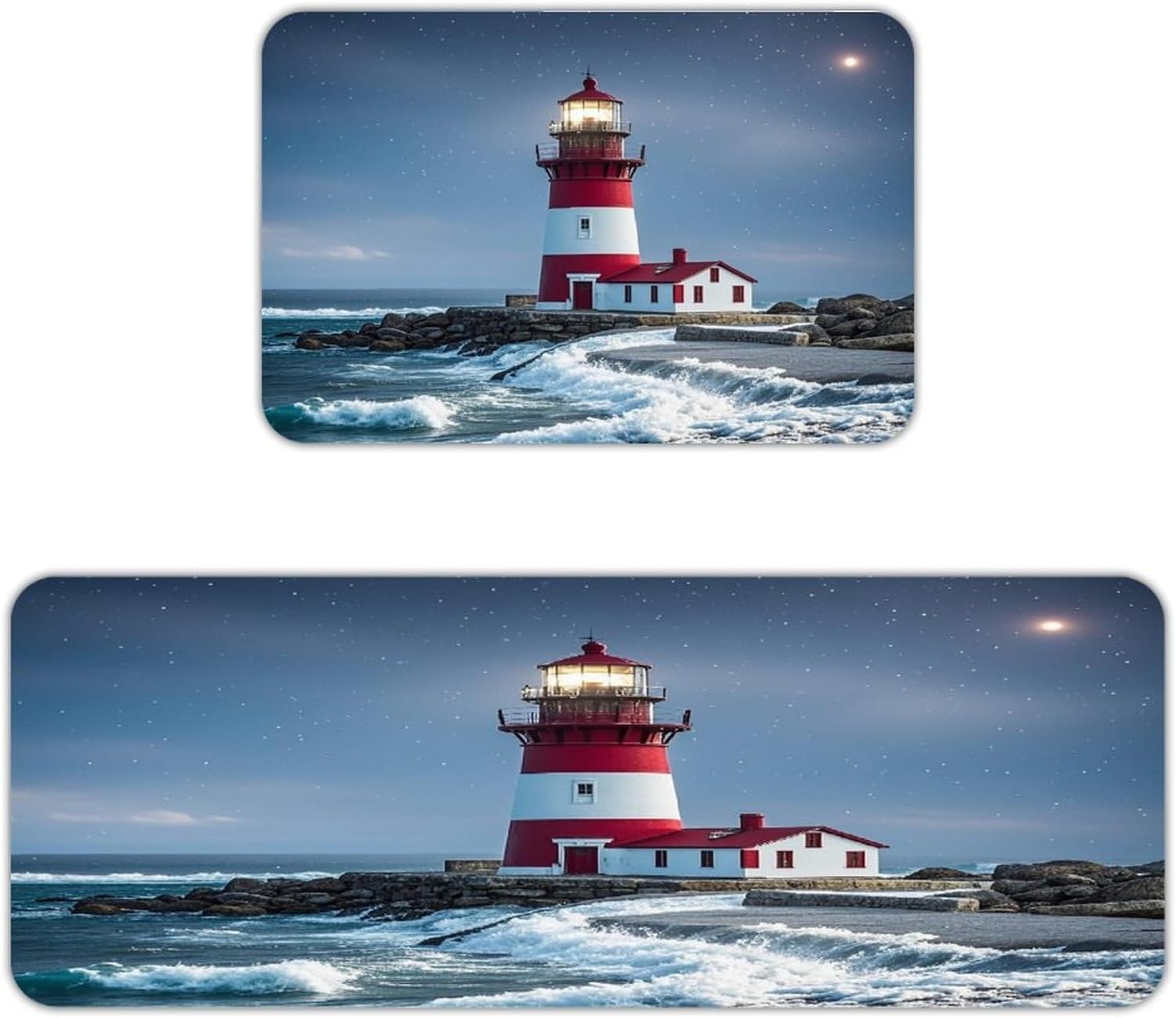 Lighthouse Ocean Kitchen Mats for Floor 2PCS Waterproof Non-Slip Kitchen Rugs Cushioned Anti-Fatigue Mat Heavy Duty Floor Mats Comfort Standing Mat for Kitchen Home Office Laundry