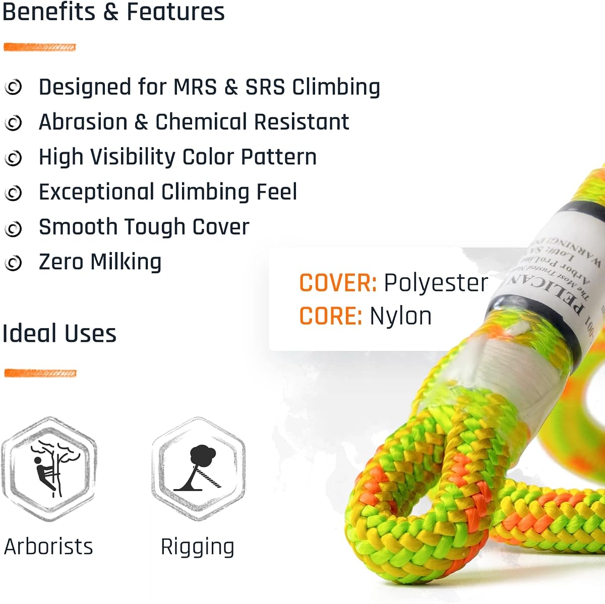Cuerda Arborist-Pro™ de 24 hilos de 11,8 mm – Alta resistencia a la tracción – Liviana – Fabricada en EE. UU.
