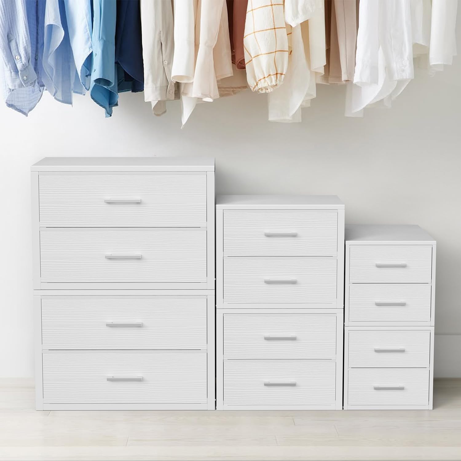 BOLUO Stapelbare Schubladen, schmaler Schrank-Organizer und Aufbewahrung, Stoff, weiß, 2 Schubladen, Kommode für Schlafzimmer, modern