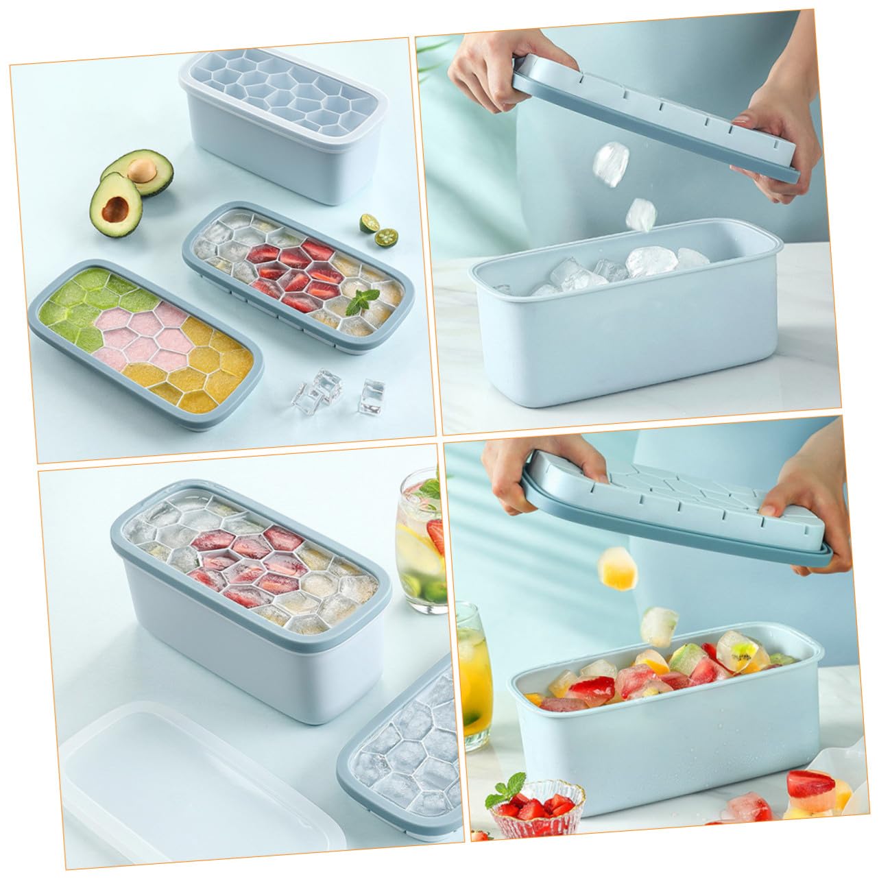 Molde para Hielo de Silicona con Tapa DIY para Cubitos y Polos Reutilizable y Práctico para Hogar Bar y Restaurante Cubitera Antiderrames Color Azul