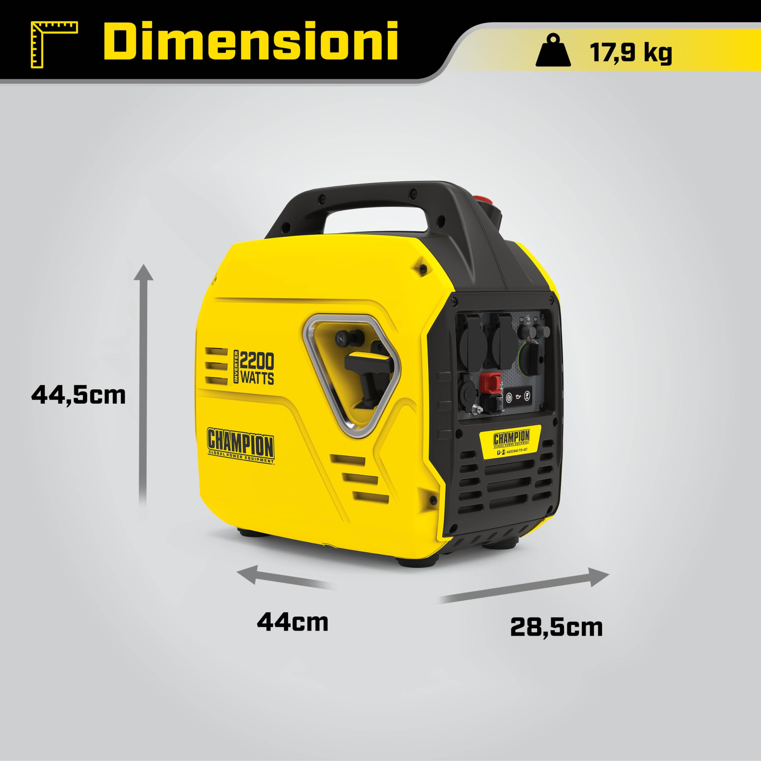 Champion Power Equipment Generatore inverter portatile a benzina da 2200 Watt 92001I-EU - 240V, motore 79cc, 4.0L - The Mighty Atom - Super leggero, onda sinusoidale vera, EZ Start, ultra silenzioso