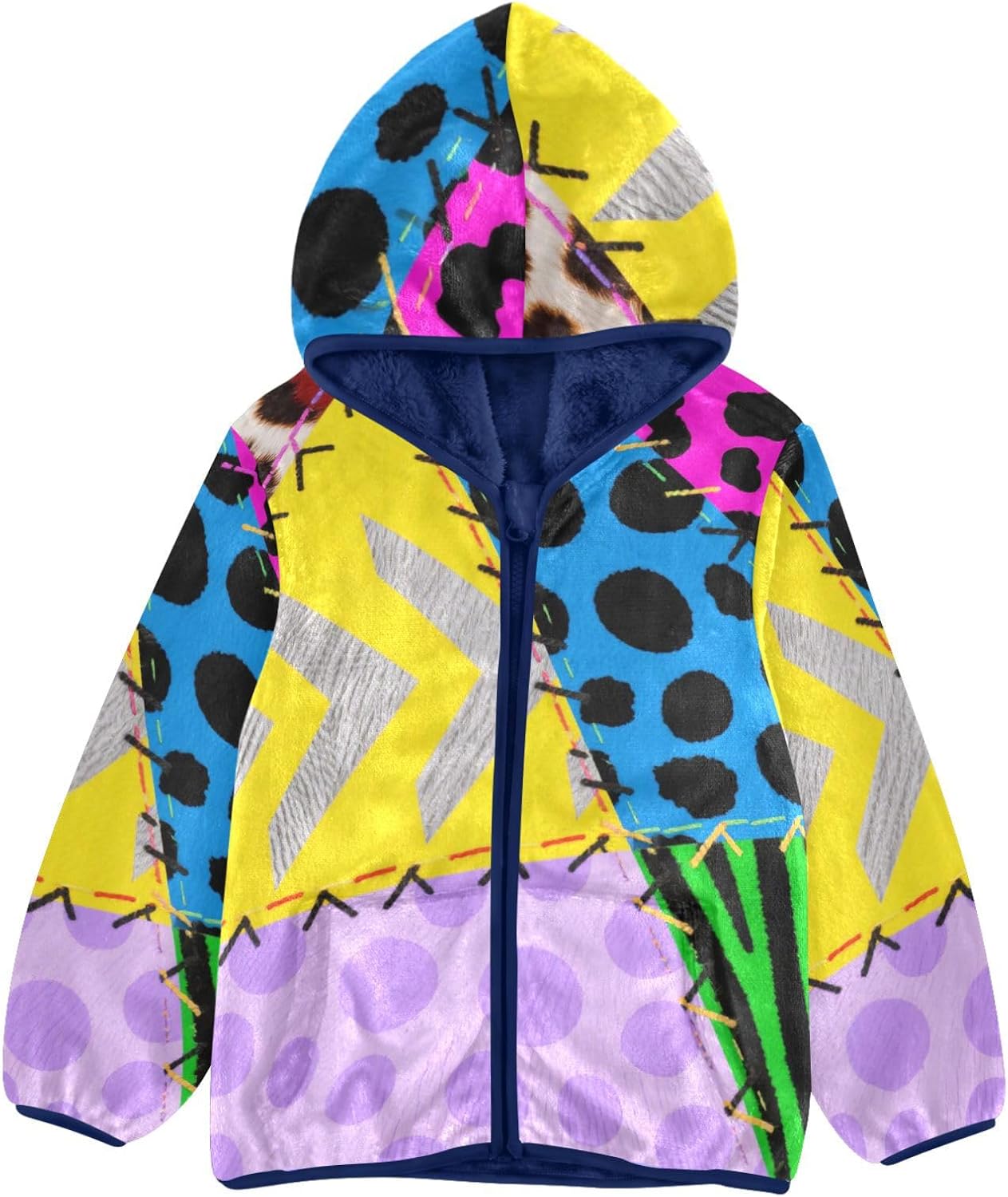 Fashio Patchwork Leopard Print Zip Up Jacket Outerwear Jackets Navy Blue Baby Boy Hooded Fleece Jacket