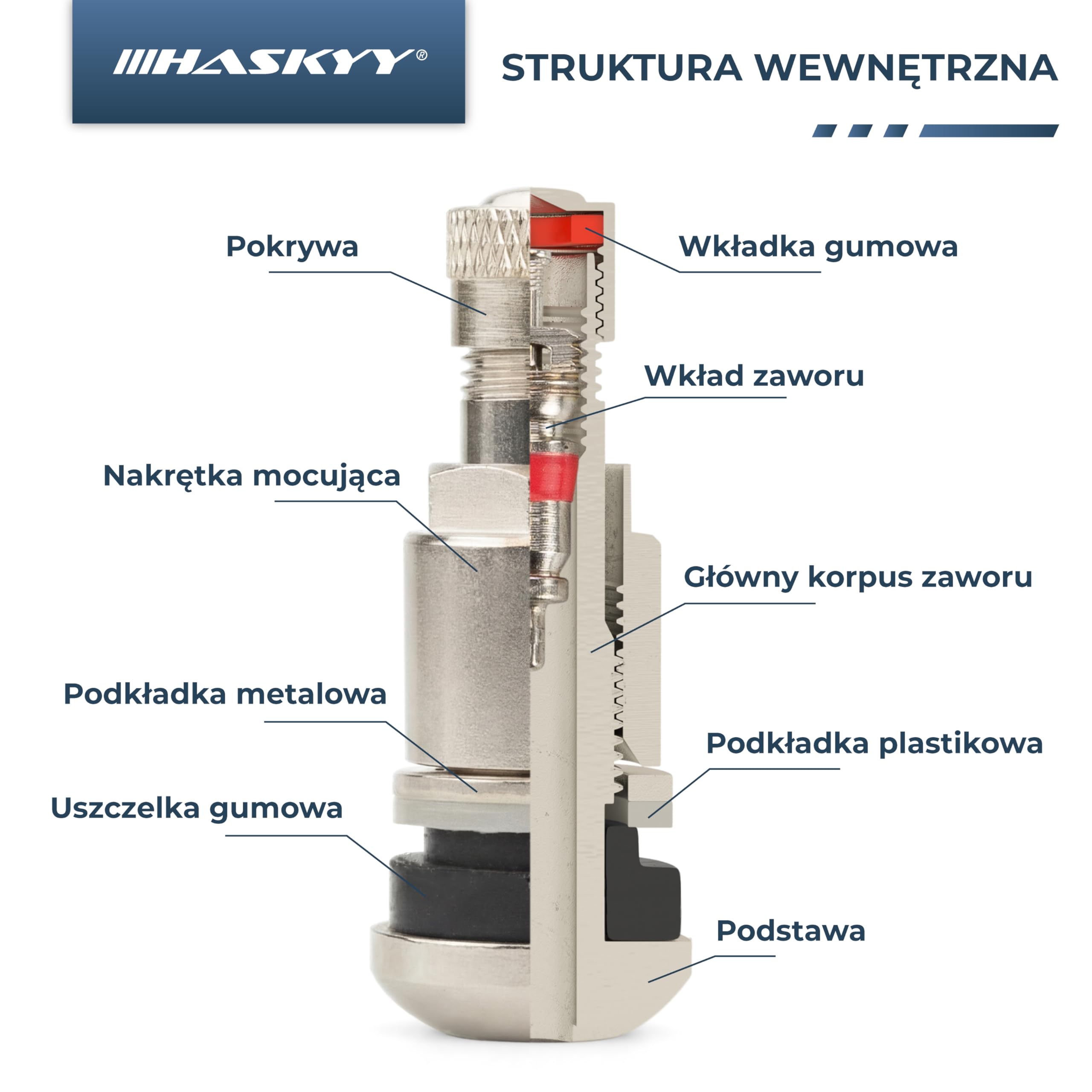 HASKYY 100 x srebrne metalowe zawory do felg samochodowych wentyle stalowe uniwersalne wentylek obręczowe 11,3 mm nowe