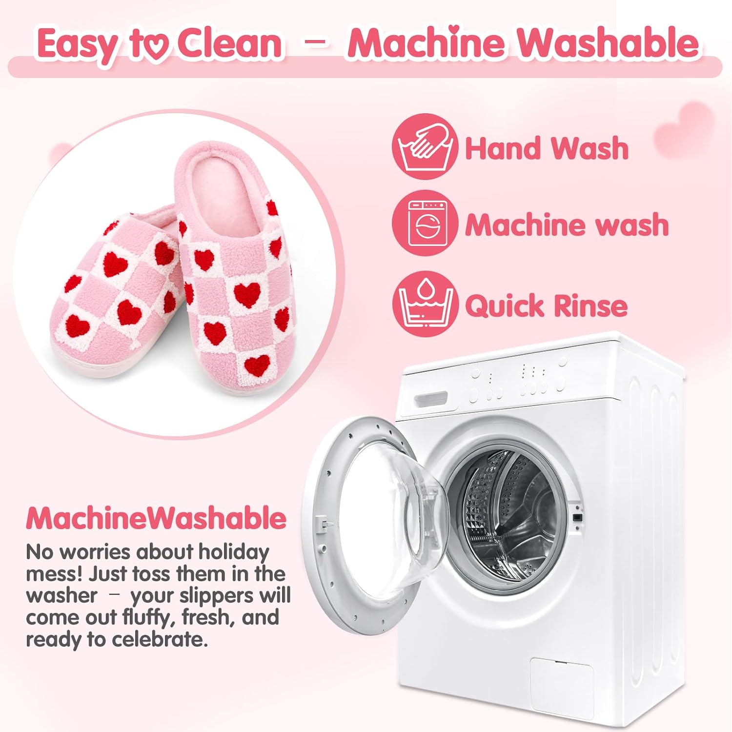 Valentines Heart Slippers for Women Men, Fuzzy Memory Foam Cute House Slippers, Non-Slip Plush Fluffy Bow Slipper Indoor Cozy Winter Bedroom Shoes Valentines Day Gifts