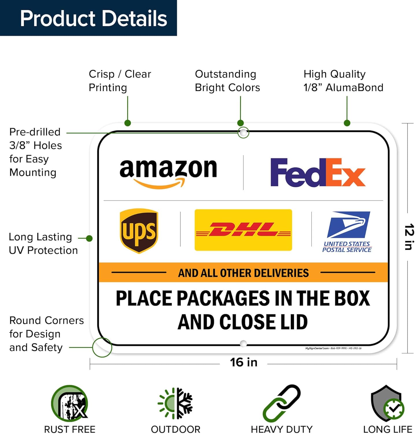 Place Packages In The Box And Close Lid Sign, 12x16 Inches, Rust Free DiBound, Fade Resistant, Made in USA by My Sign Center