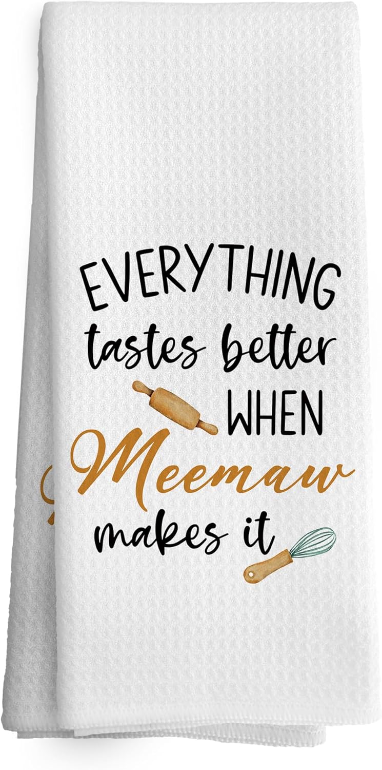 Meemaw Gifts Kitchen Towels Grandma Gifts from Grandchildren, Grandma Gift for Mothers Day Dish Towel Dishcloth 16x24 Inches, Grandmother Gift Decorative Absorbent Hand Tea Towels Decor