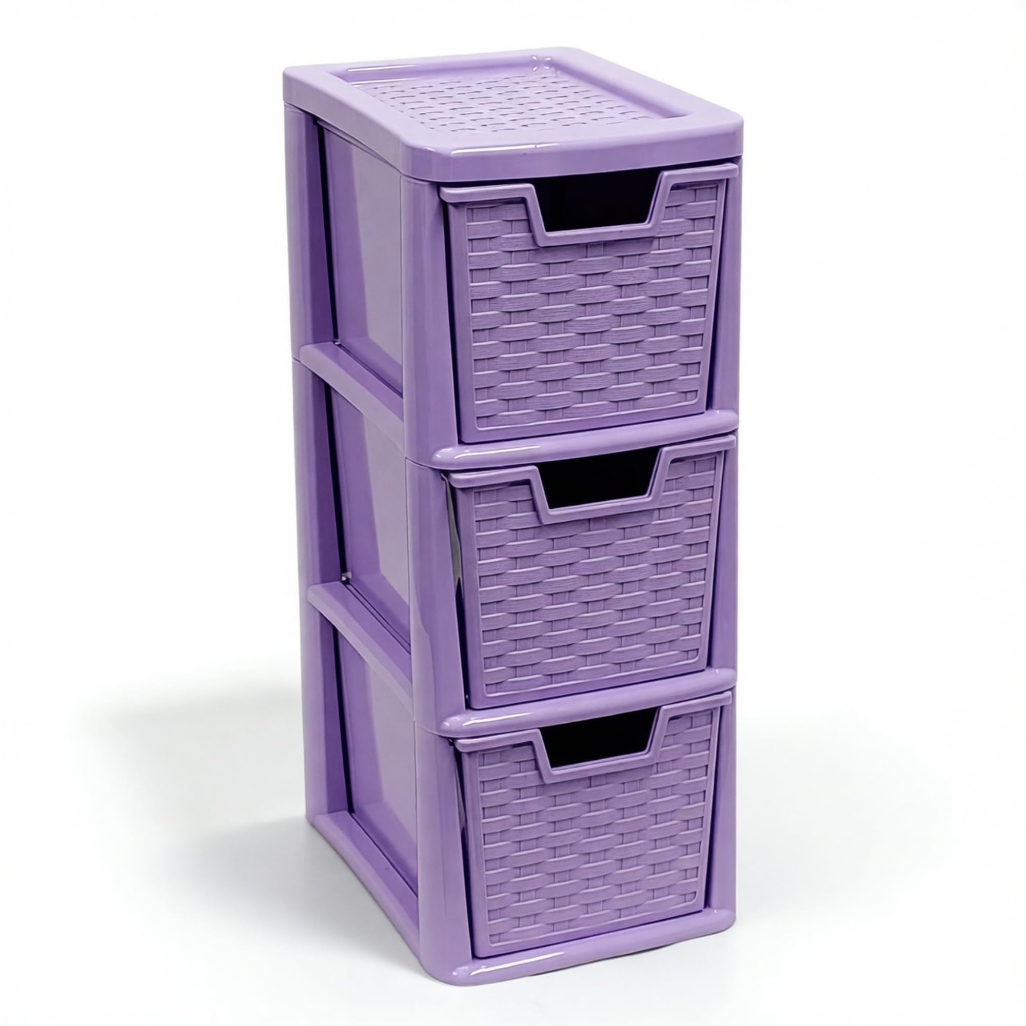 SIDSONS - Medium Rattan Effect Drawer Storage Unit Plastic Tower with Spacious Drawers for Home Office Bedroom Living Room Organisation Durable Stylish Design (Rattan Lilac, 3 Tier)