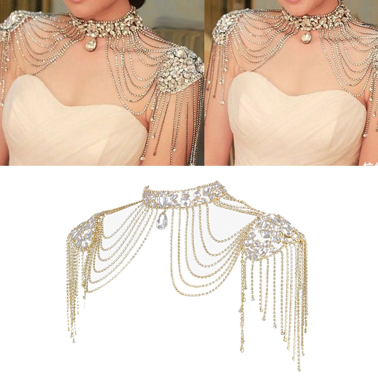 Mehrschichtige Metall Schulterkette, verstellbarer Körperschmuck, Rückenkettenschmuck, verleiht Outfits Charme, geeignet für den Brautkörper von Frauen