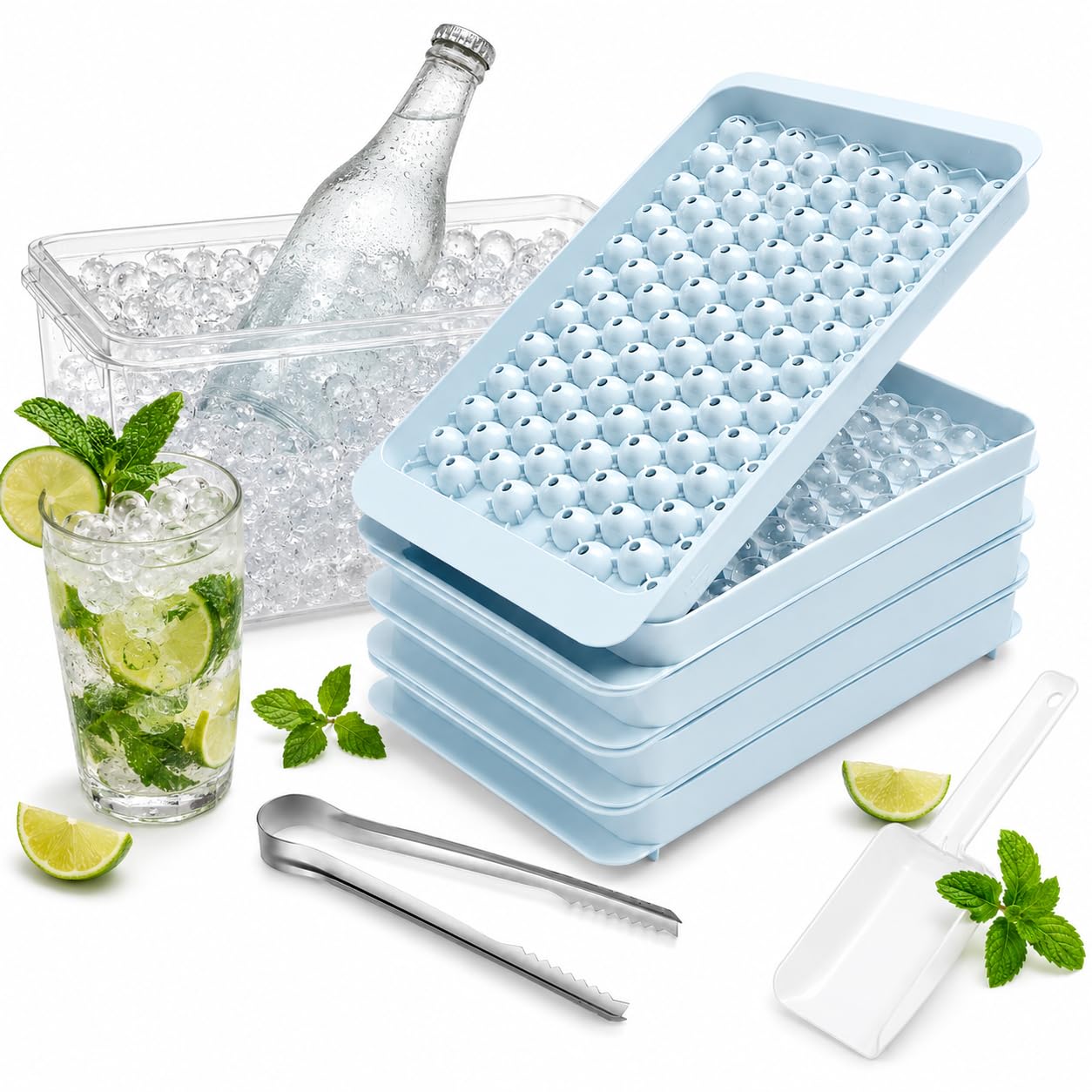 Eiswürfelform mit Deckel, Ice Cube Tray 4er Set, 416 Kugeln | 4 Eiswürfelformen mit Deckel für 416 runde Mini Eiskugeln, ideal für Drinks, Cocktails, Eiskaffee und Barzubehör.