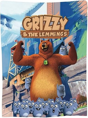 Miniatura 2 de Grizzy Comedy and The Adventure Lemmings - Manta animada de felpa suave y decoración para decoración de fiesta suave, acogedora, ligera, cálida,