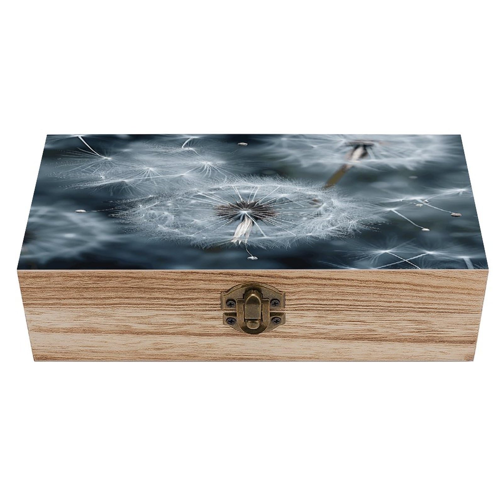 Btcowzrv Style Dandelion Seeds Pictures Wooden Storage Box, Keepsake Box With Hinged And Retro Lock, Wood Jewelry Organizer For Photos & Mementos And Home Decor