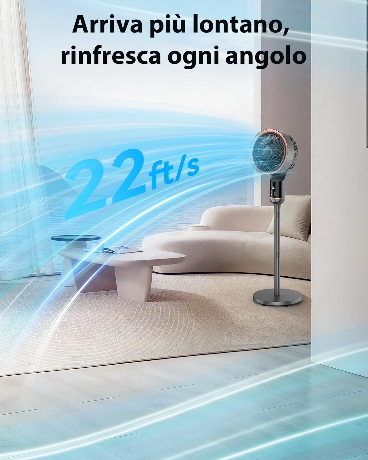 Ventilatore a Piantana, 2 in 1 Ventilatori da Tavolo, 30dB Smart Ventilatore Silenzioso, Telecomando,90°, 12 Velocità, 3 Modalità, Altezza 75-105cm, Timer 12H