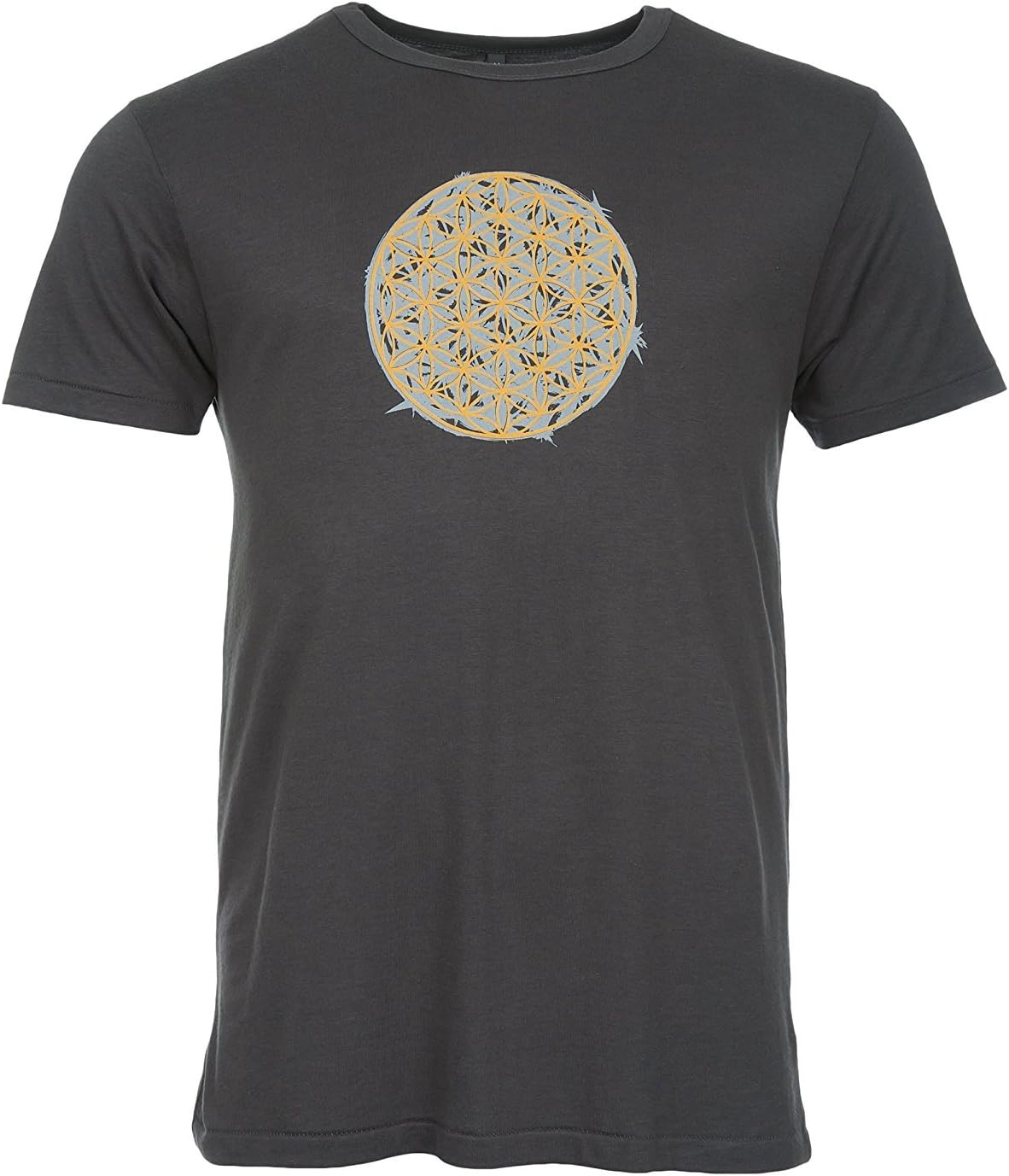 Born Peaceful Men's Yoga Bamboo T-Shirt with Flower of Life Design - Charcoal (Medium)