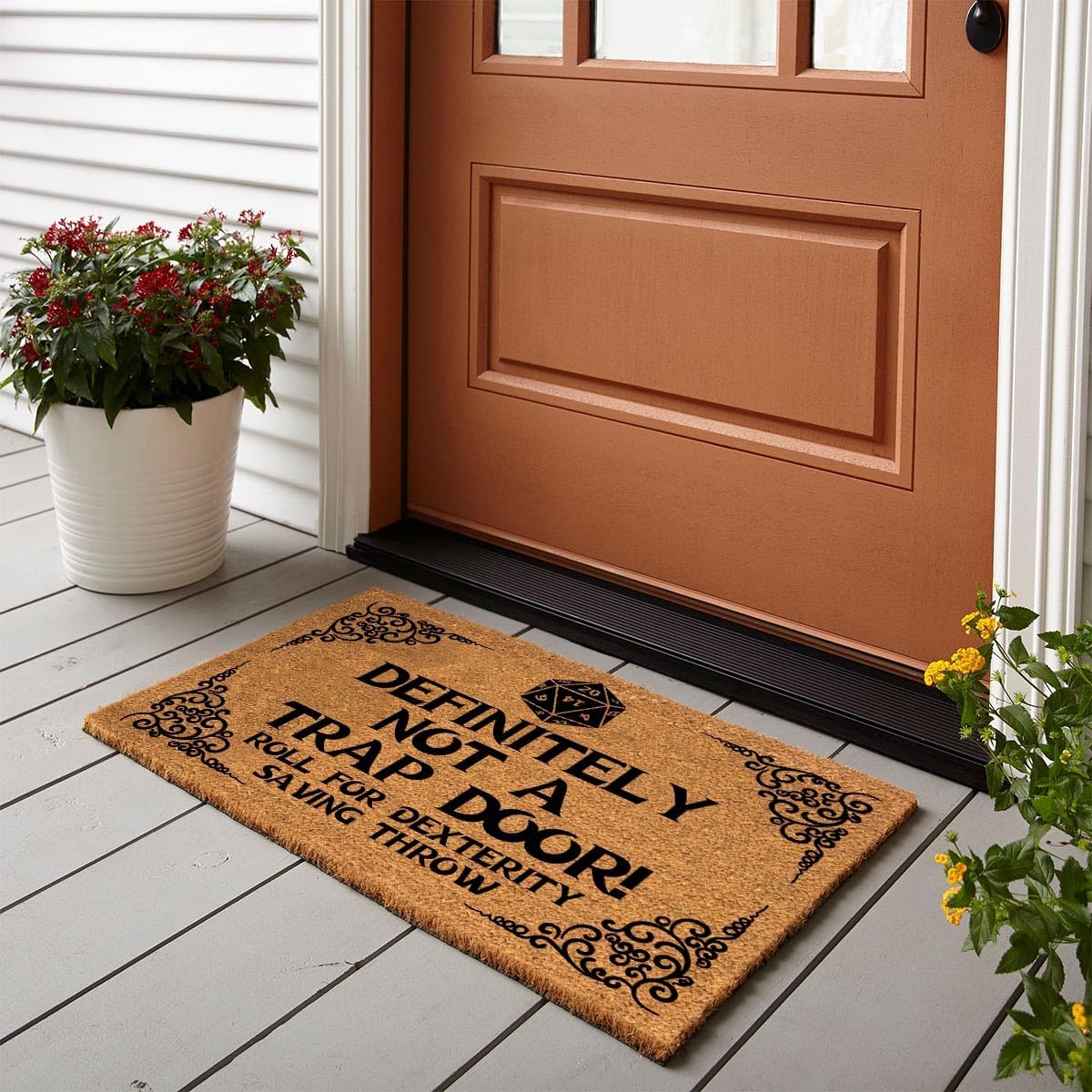 Funny Coir Doormat Definitely Not A Trap Door roll for Dexterity Saving Throw Doormat for Entryway Heavy Duty Porch Decor Welcome Mats for Entrance Natural Coconut Thick Brown Mat 23.7x15.7 inch