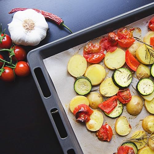 Vista 2 de Navaris 3 bandejas reutilizables para hornear, papel pergamino de 13 x 16 pulgadas para horno, antiadherentes y duraderas, de teflón PTFE, bandeja