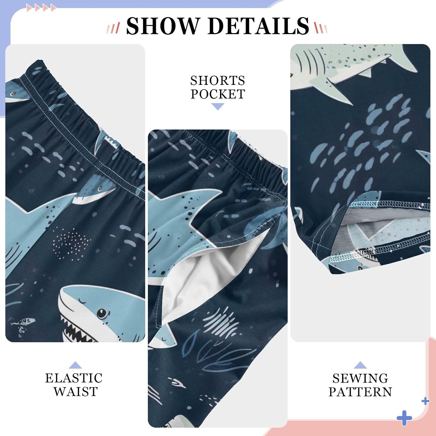 Sharks Cartoon Soft Pajama Lounge Pants Sleepwear Long Pajama Bottoms with Elastic Waist Pockets for Christmas