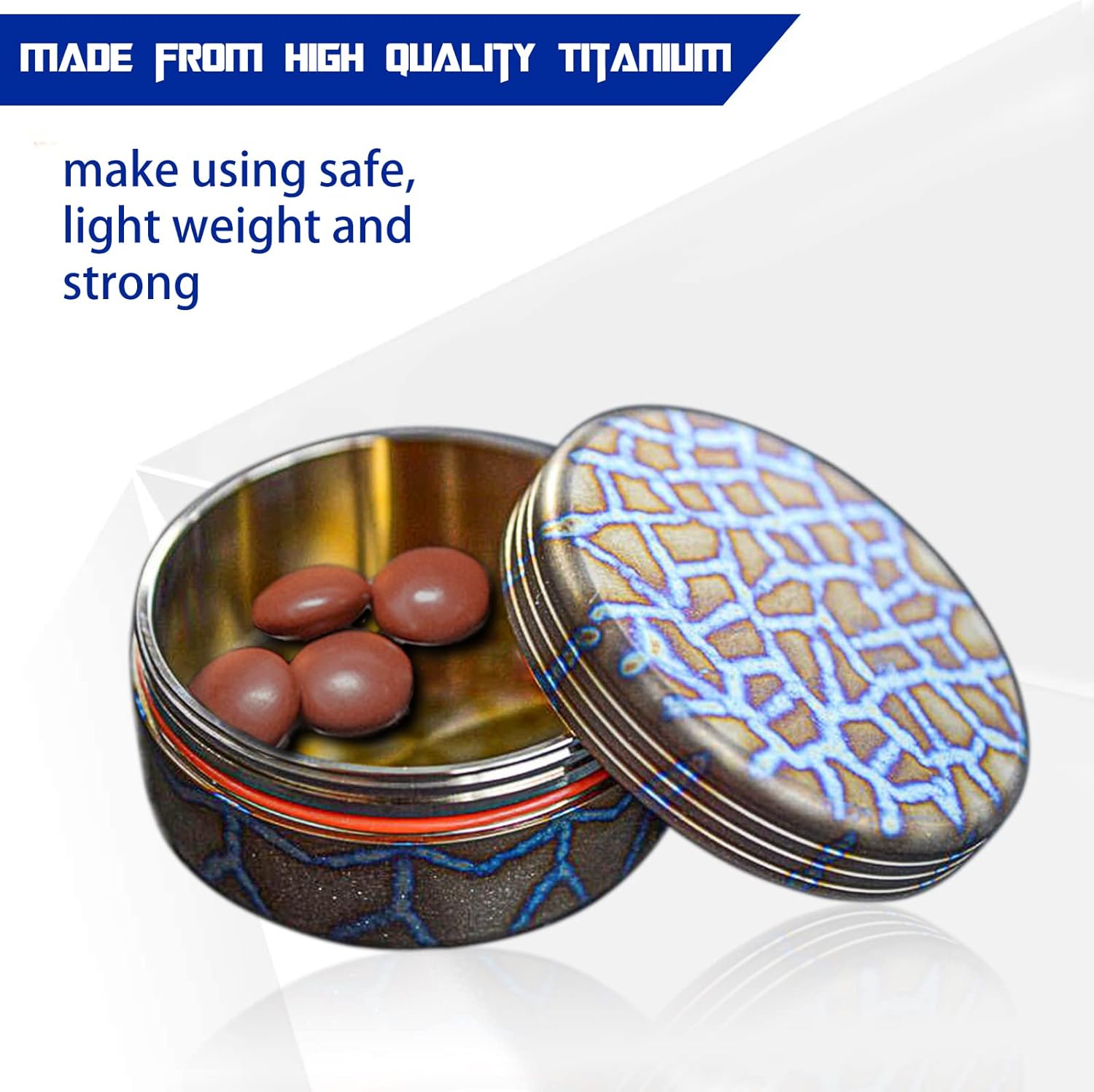 Titanium Waterproof Pill Case EDC Urgency Capsule Case Pocket Metal Box Camping Tiny Case, Blue