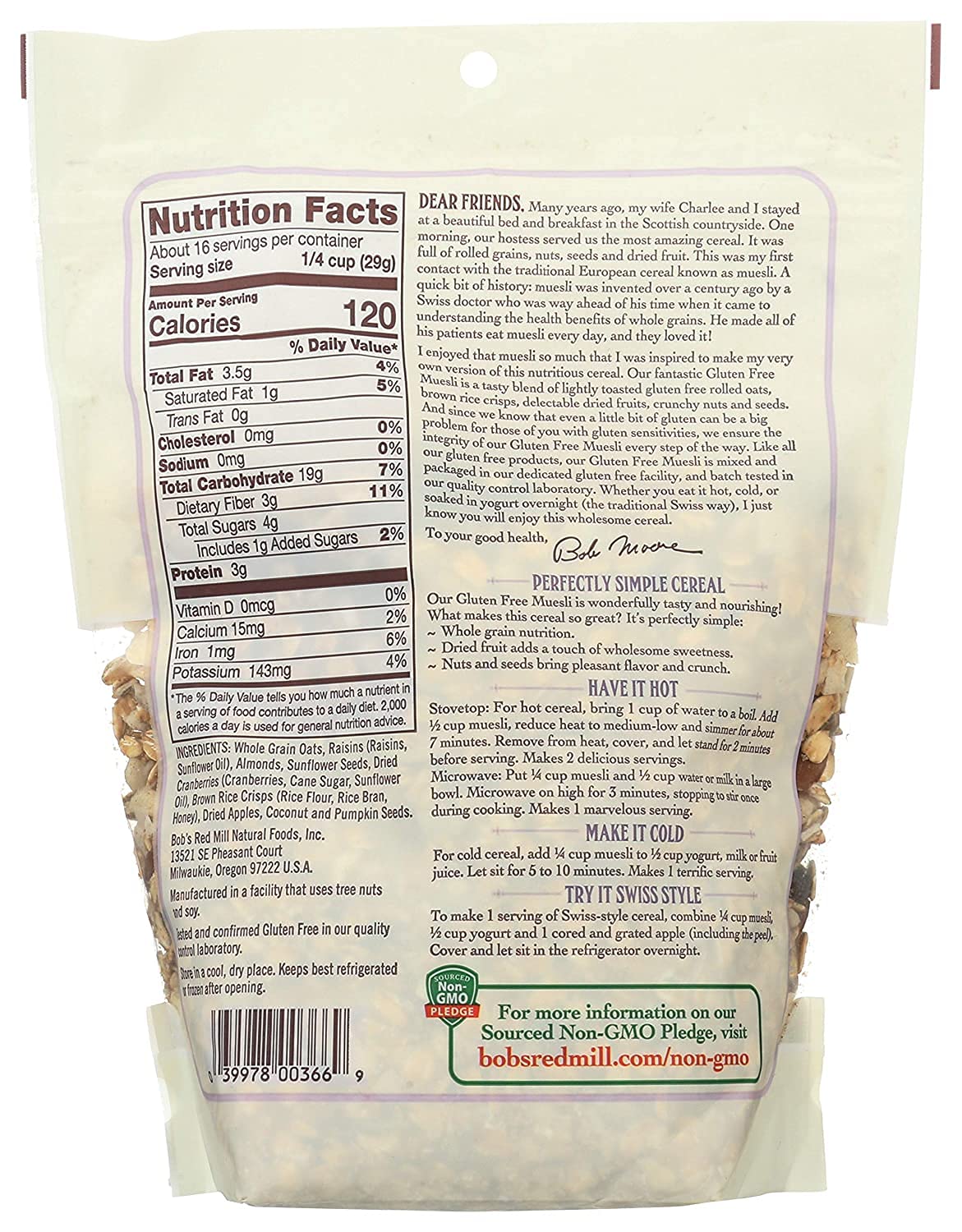 Bob's Red Mill Gluten Free Muesli Cereal, 16 OZ (Pack of 3)