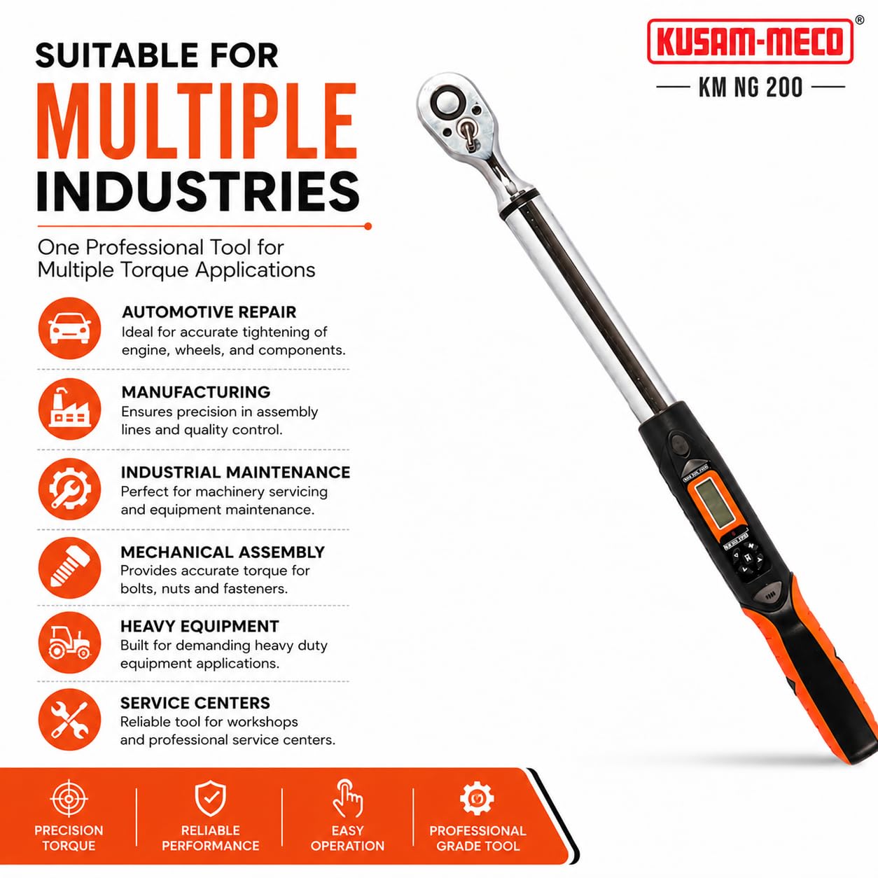 KUSAM-MECO DIGITAL TORQUE WRENCH KM NG 200 |User-Friendly Control | Advanced Technology | Easy Operations | 1 Year Warranty 3