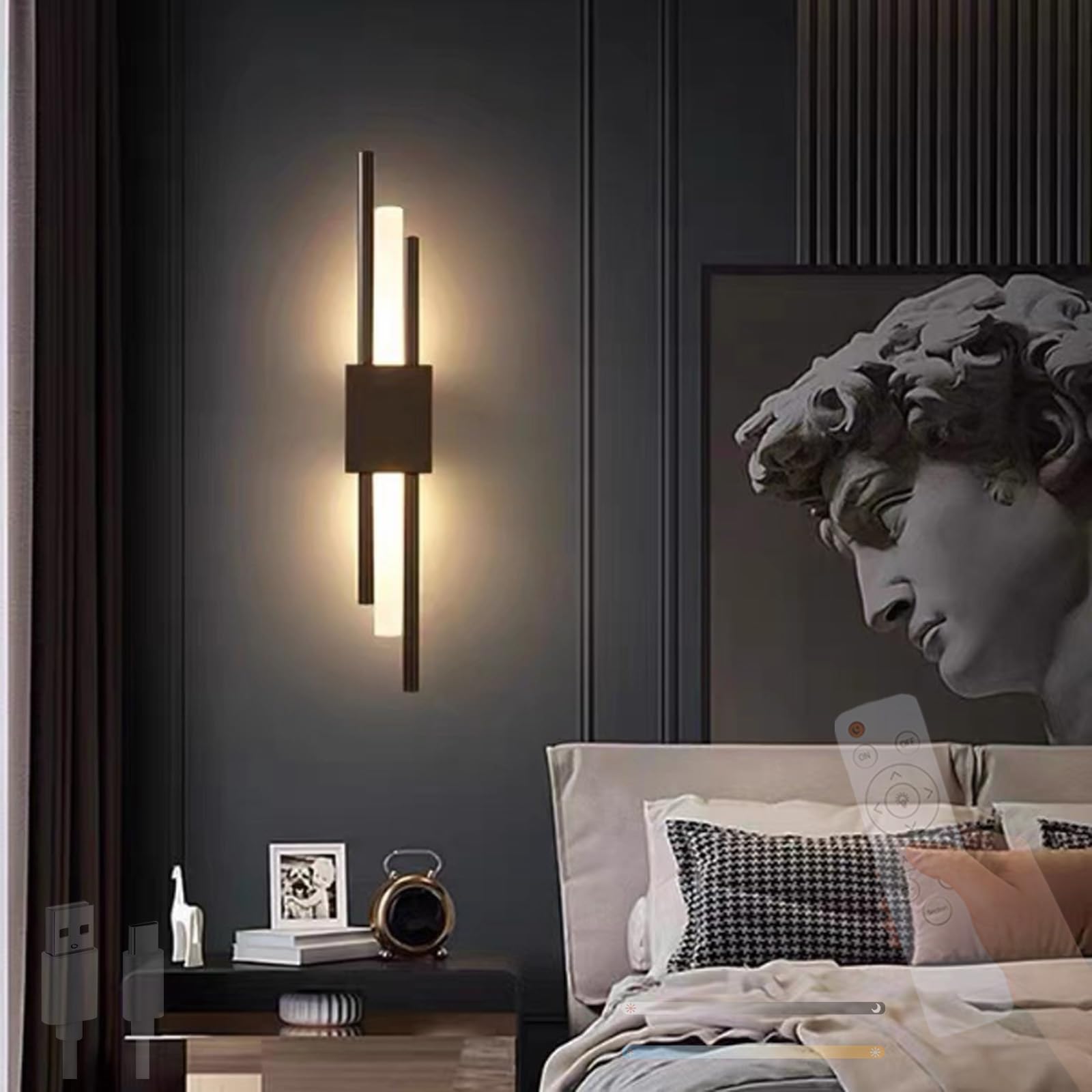 Luz de pared sin cables para dormitorio con interruptor táctil led 8