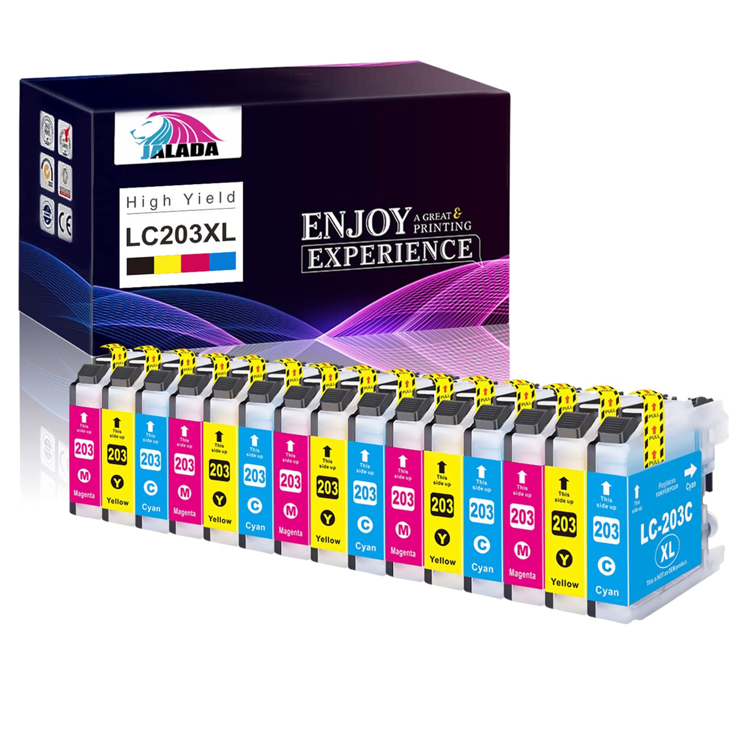 Jalada Compatible Ink Cartridge Replacement for Brother LC203XL LC203 XL to use with MFC-J480DW MFC-J880DW MFC-J4420DW MFC-J680DW MFC-J885DW Printer (5 Cyan, 5 Magenta, 5 Yellow, 15 Pack)