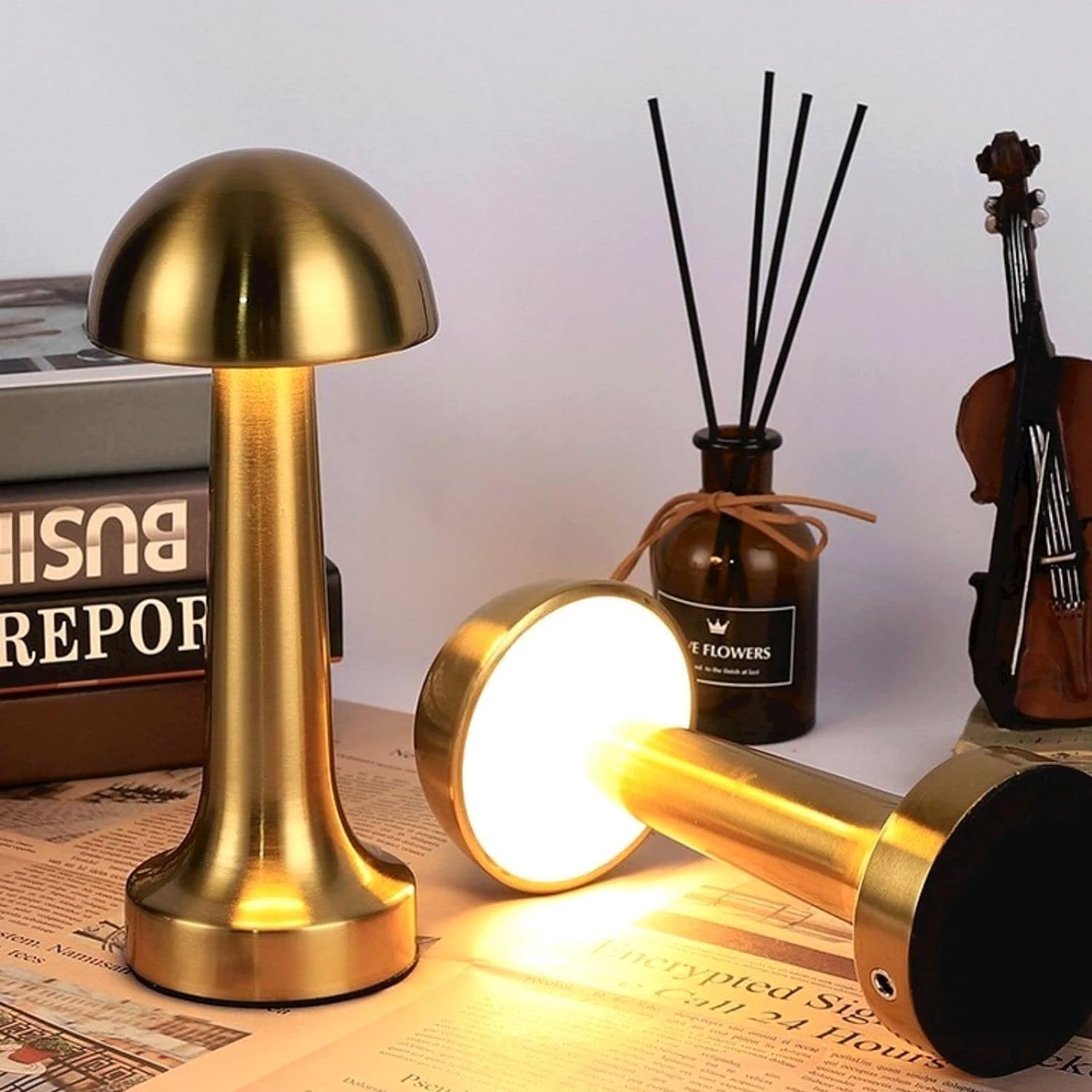 krishit mart touch table lamp, battery powered, wireless mushroom lamp with 3 brightness, rechargeable night light for bedroom, office, restaurant, reading