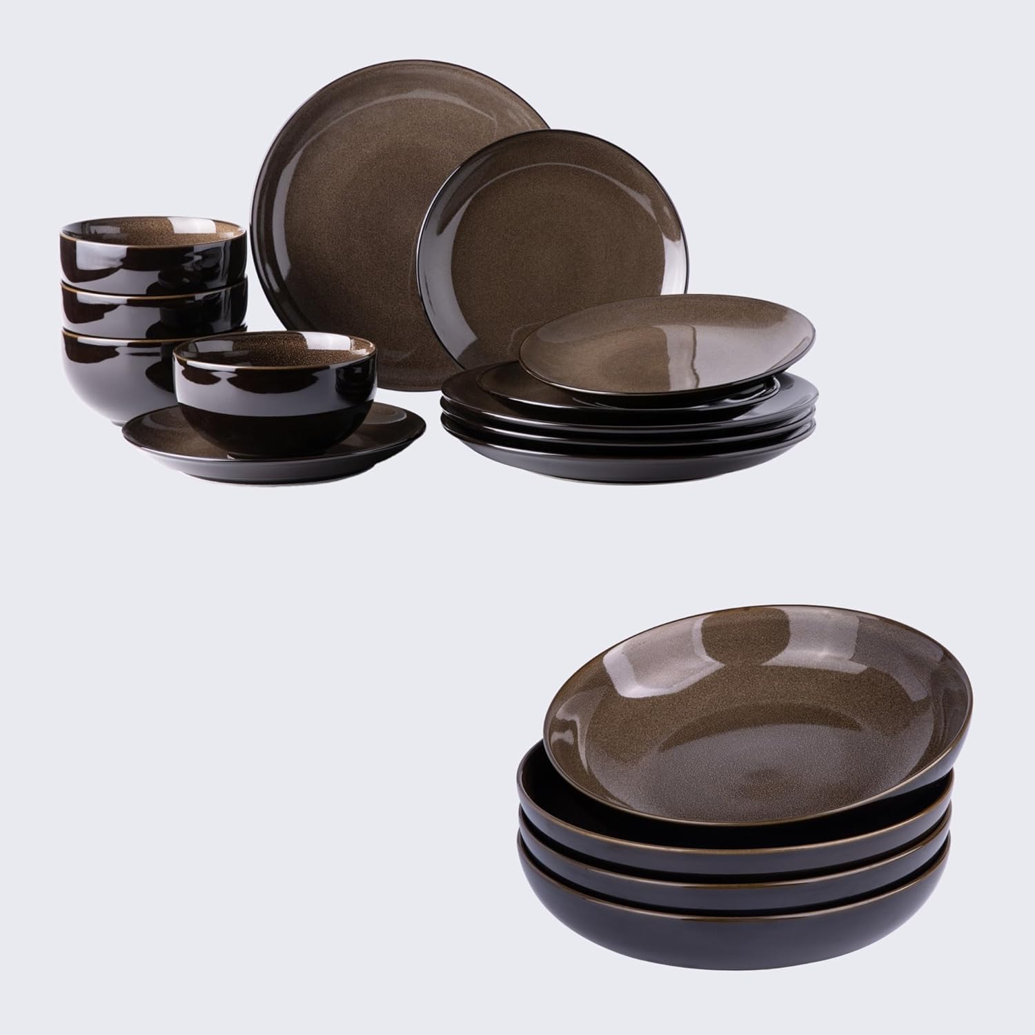 LERATIO Ceramic Dinnerware Sets,Stoneware Coupe Plates and Bowls Sets,Highly Chip and Crack Resistant | Dishwasher & Microwave & Oven Safe Dishes set,Reactive Glaze Dinnerware- Service for 4-16PCS