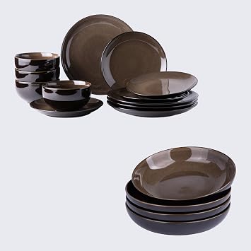 LERATIO Ceramic Dinnerware Sets,Stoneware Coupe Plates and Bowls Sets,Highly Chip and Crack Resistant | Dishwasher & Microwave & Oven Safe Dishes set,Reactive Glaze Dinnerware- Service for 4-16PCS