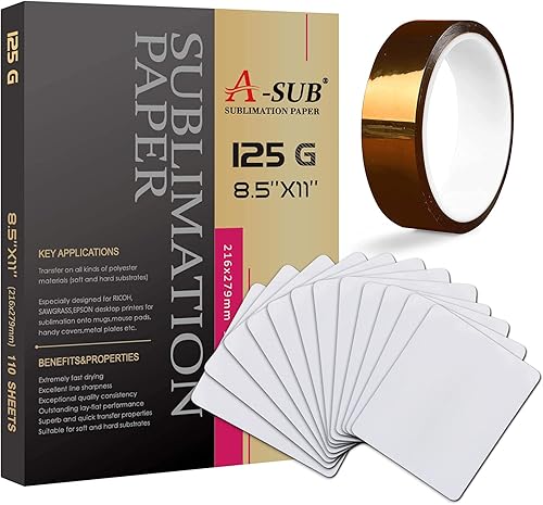 A-SUB Papel de sublimación 110 hojas, alfombrilla de ratón en blanco 12 piezas, cinta resistente al calor de 1 pulgada, set de sublimación para disponible en Yaxa Colombia