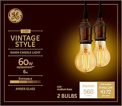 GE Lighting Vintage Style LED Light Bulbs 6 Watts 60 Watt Equivalent Warm Candle Light Amber Glass Medium
