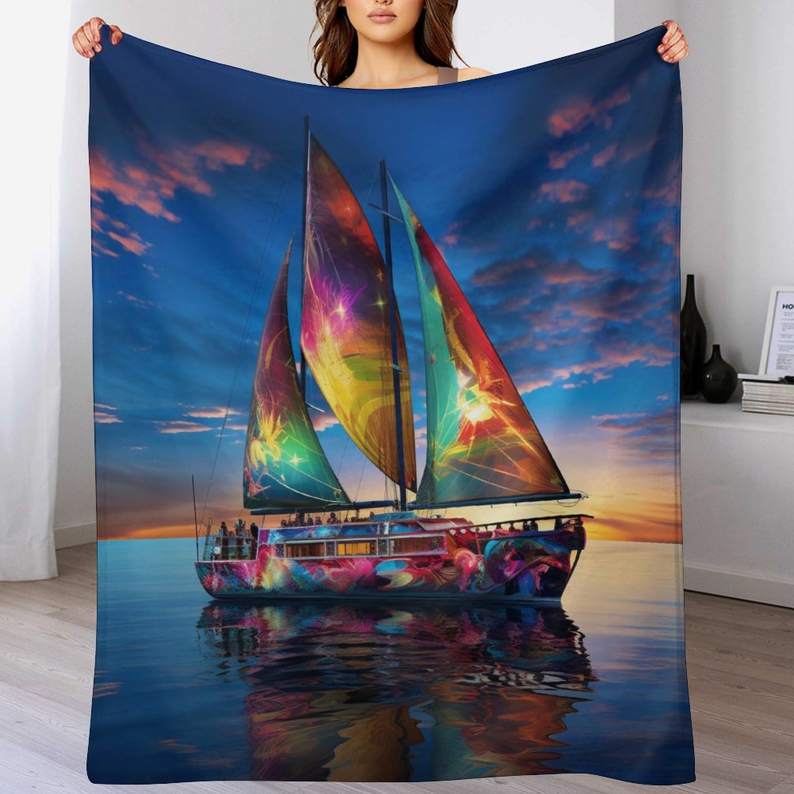 Couverture luxe motif voilier grand confort en flannel de qualité supérieure