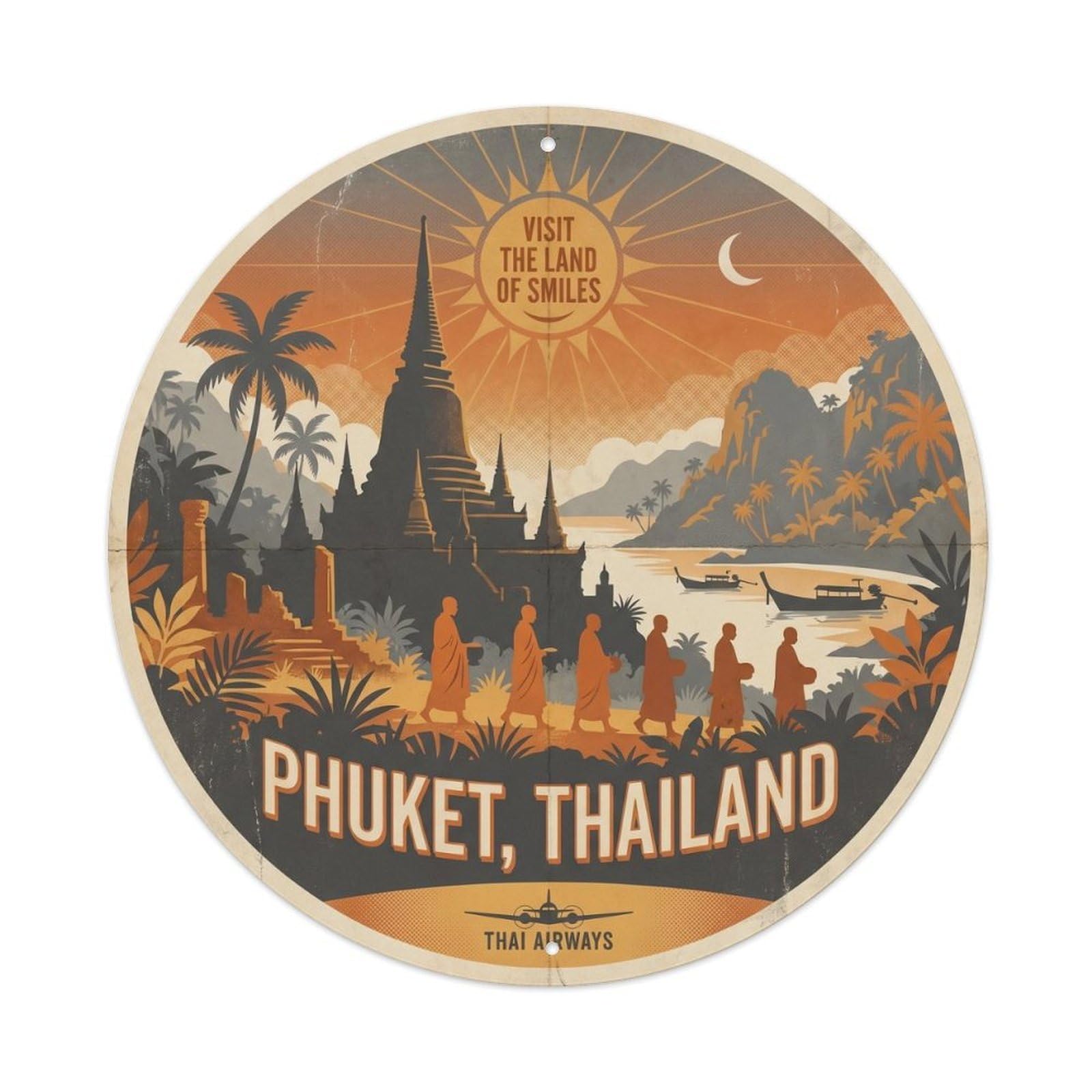 Phuket Buddhist Monk Temple Travel Historic Shrine Metal Tin Sign