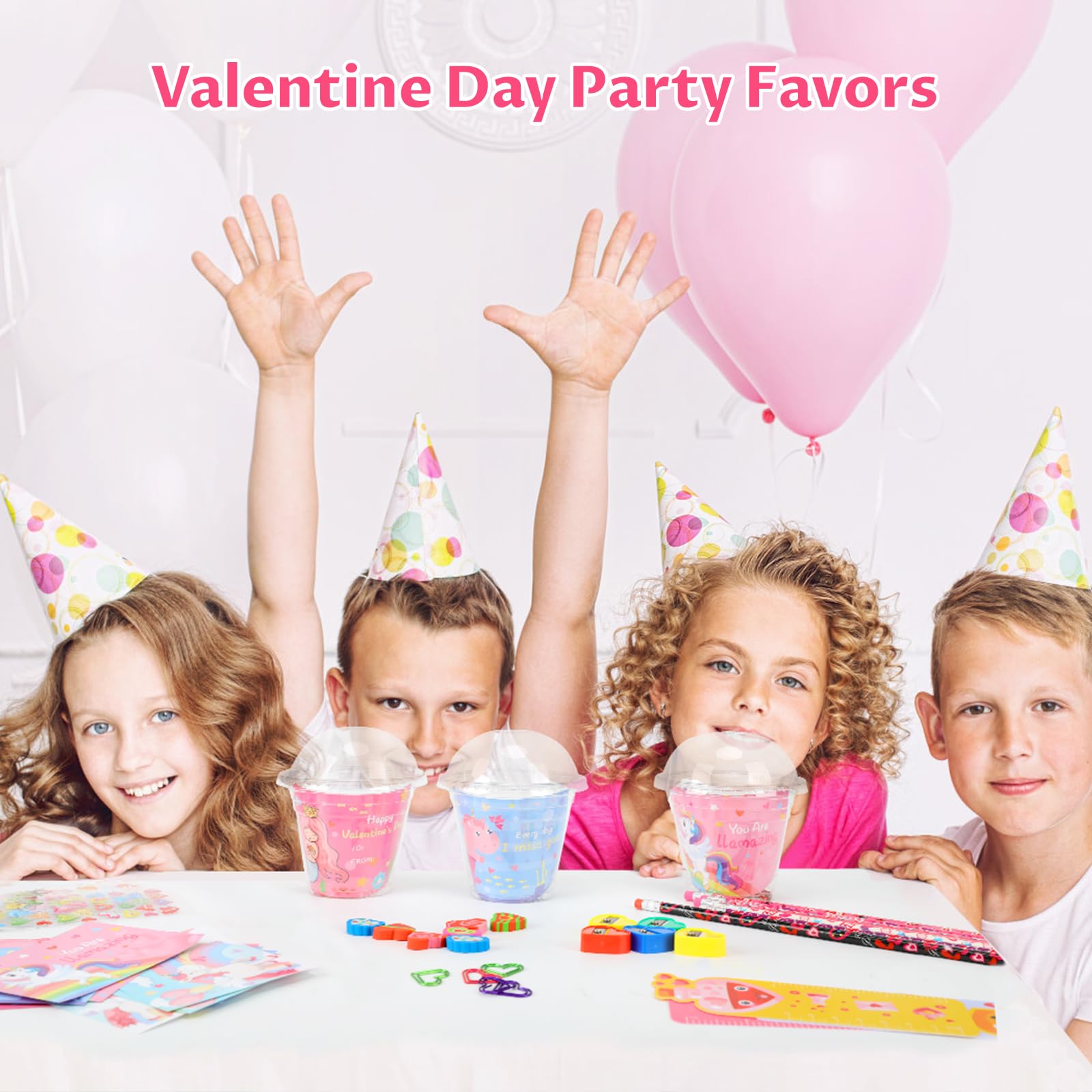 Valentines Day Gifts For Kids Classroom - Valentine Party Favor Exchange For School - 24 Pack Valentines Class Stationery Gift With Cards Pencils Erasers Rulers Sharpener Stickers Cups And Heart Clips