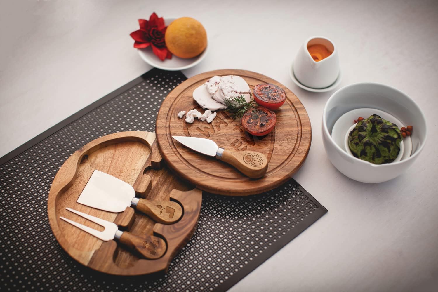 PICNIC TIME Disney Pixar Wall-E Acacia Brie Cheese Board & Knife Set, Charcuterie Board with Swivel Tool Drawer, Durable Wood Cutting Board, Perfect Disney Gift for Entertaining, (Acacia Wood)