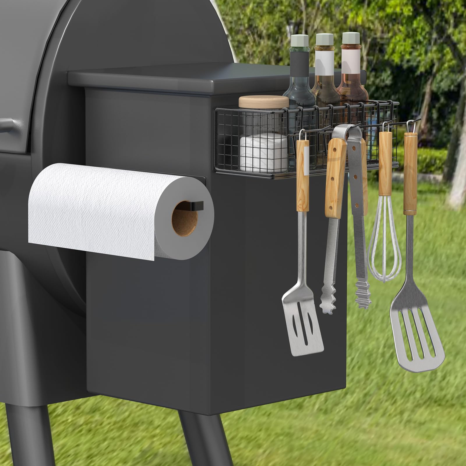 1 Pack Magnetic Storage Bin with Paper Towel Holder for Traeger