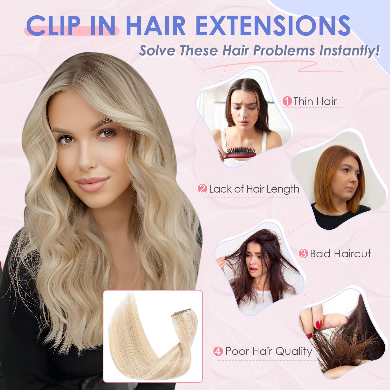 Elailite Clip in Hair Extensions Real Human Hair - 8 Pieces Thin Weft Full Head Remy Hair Straight - #18/613 Ash Blonde Mix Bleach Blonde - 8 Inch (45 g) - 2