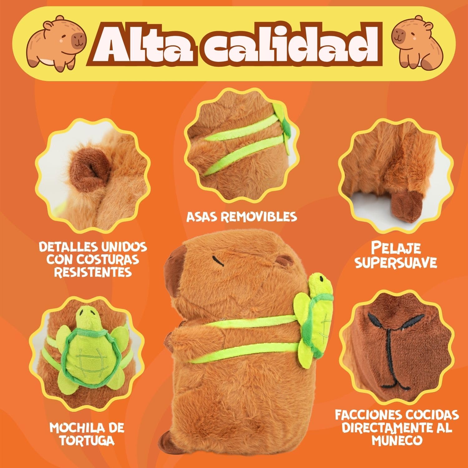 Peluche Capibara 25 cm | Capybara Kawaii Suave y Achuchable | Muñeco Capibara Peluche de Capibara Original y Tierno