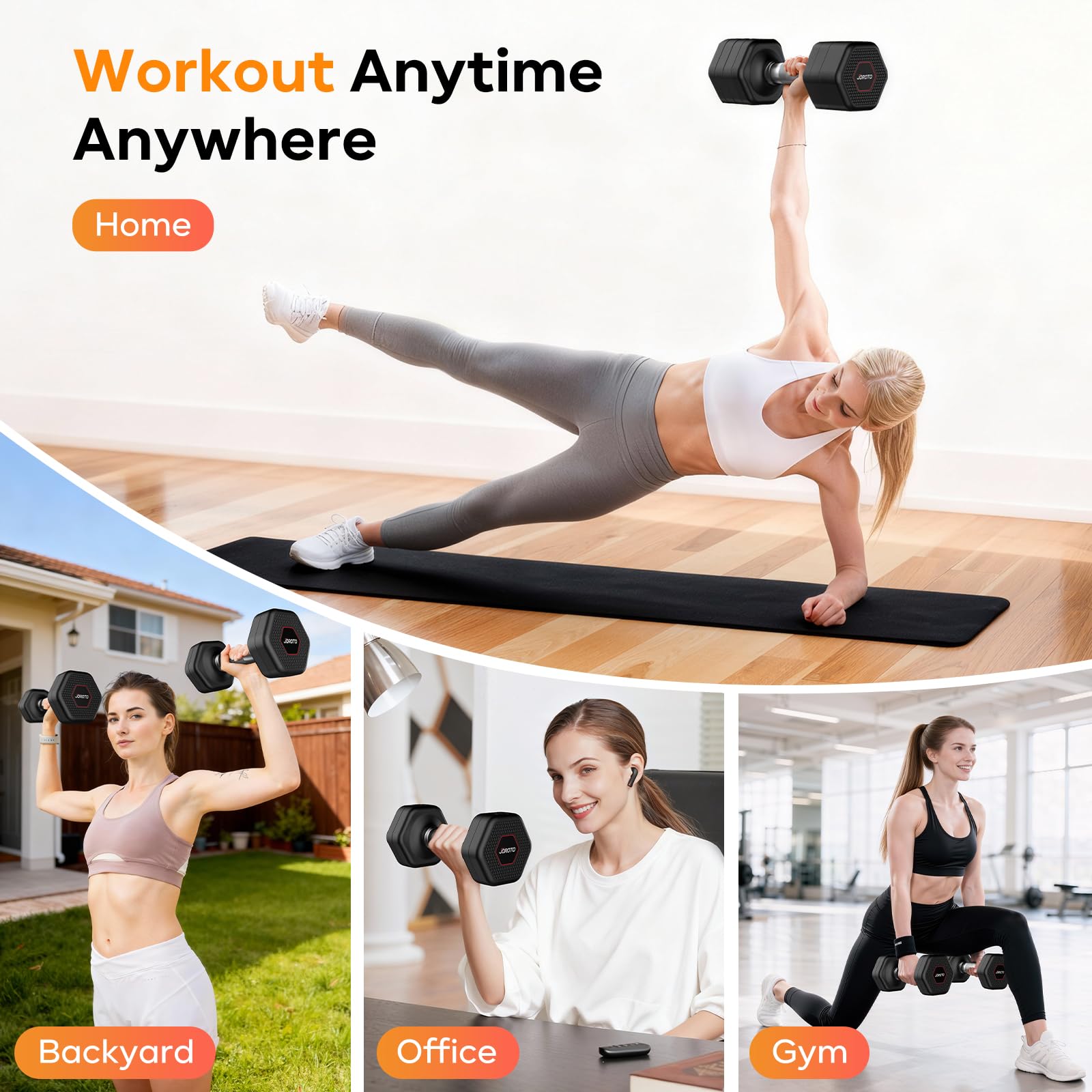 JOROTO Hanteln Set, 4-in-1 Verstellbare Hanteln Kurzhanteln 2er Set, 2–5 kg, mit Verchromtem Rutschfestem Griff, Geeignet für Männer und Frauen, für Krafttraining, Fitness und Heimtraining (Schwarz)