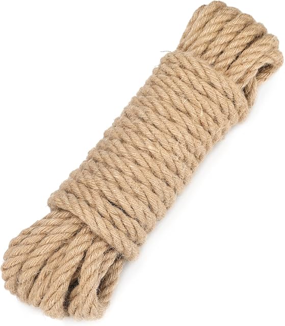 12mm Jute Rope Hemp Rope Thick Jute Twine for Crafts, Home Decors, Gardening Bundling, Cat Scratch Post (32 feet)