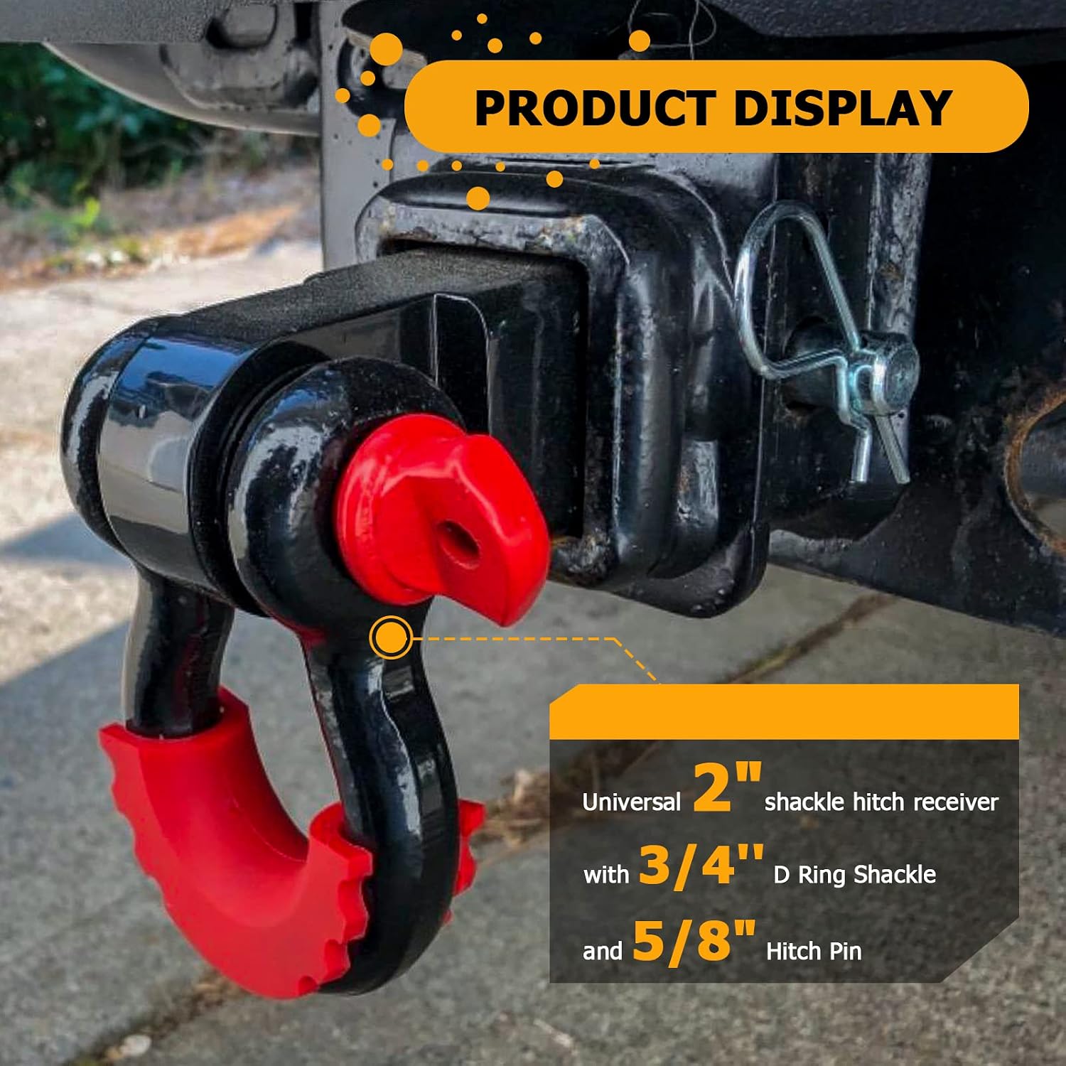 WeiSen Shackle Hitch Receiver 2" with 3/4'' D Ring Shackle, 7/8" Locking Pin, Heavy Duty Towing Hitch Receivers, Towing Accessories for Vehicle Recovery Off-Road